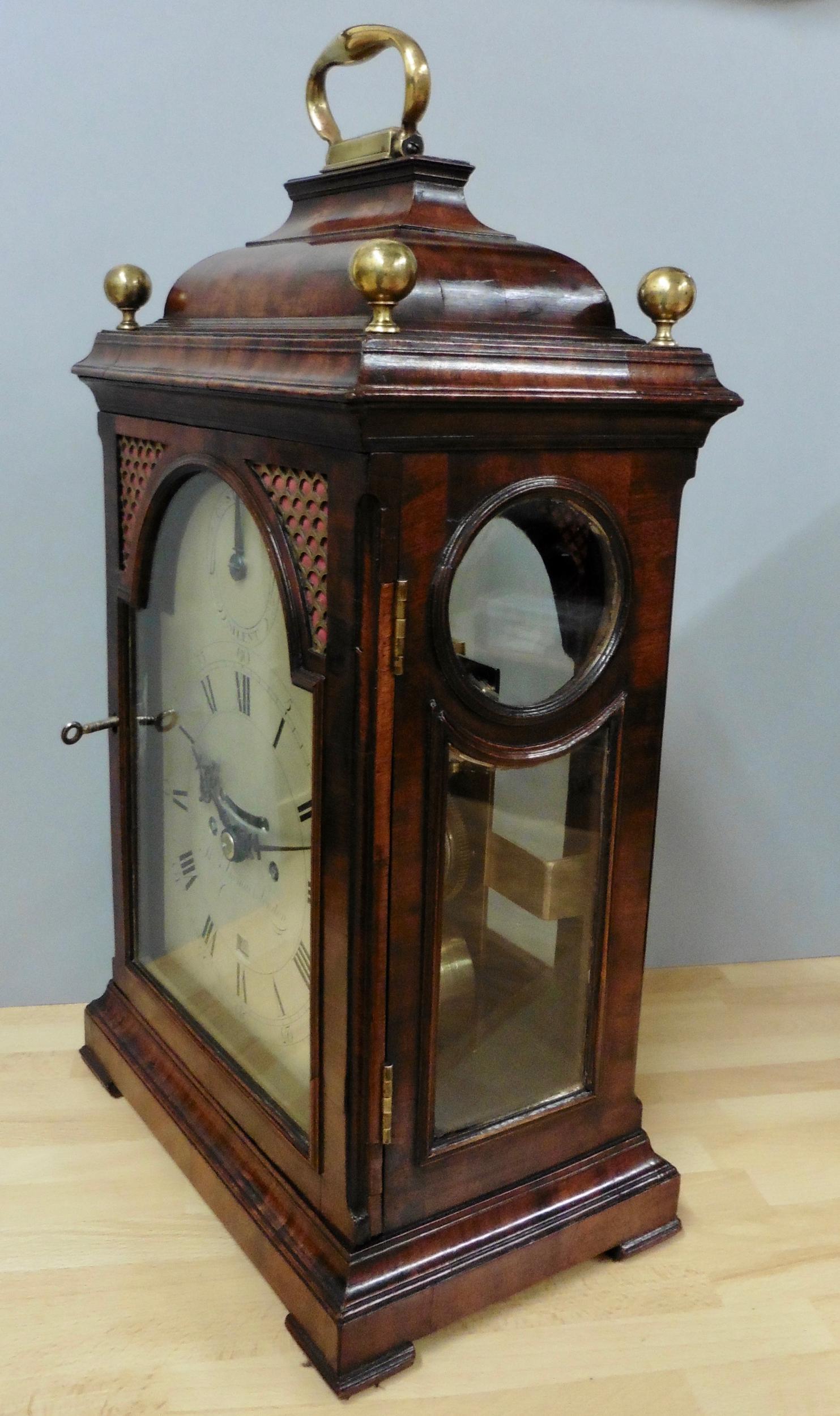 George III Mahogany Bell Top Bracket Clock With Verge Escapement by H.Thomas For Sale 4