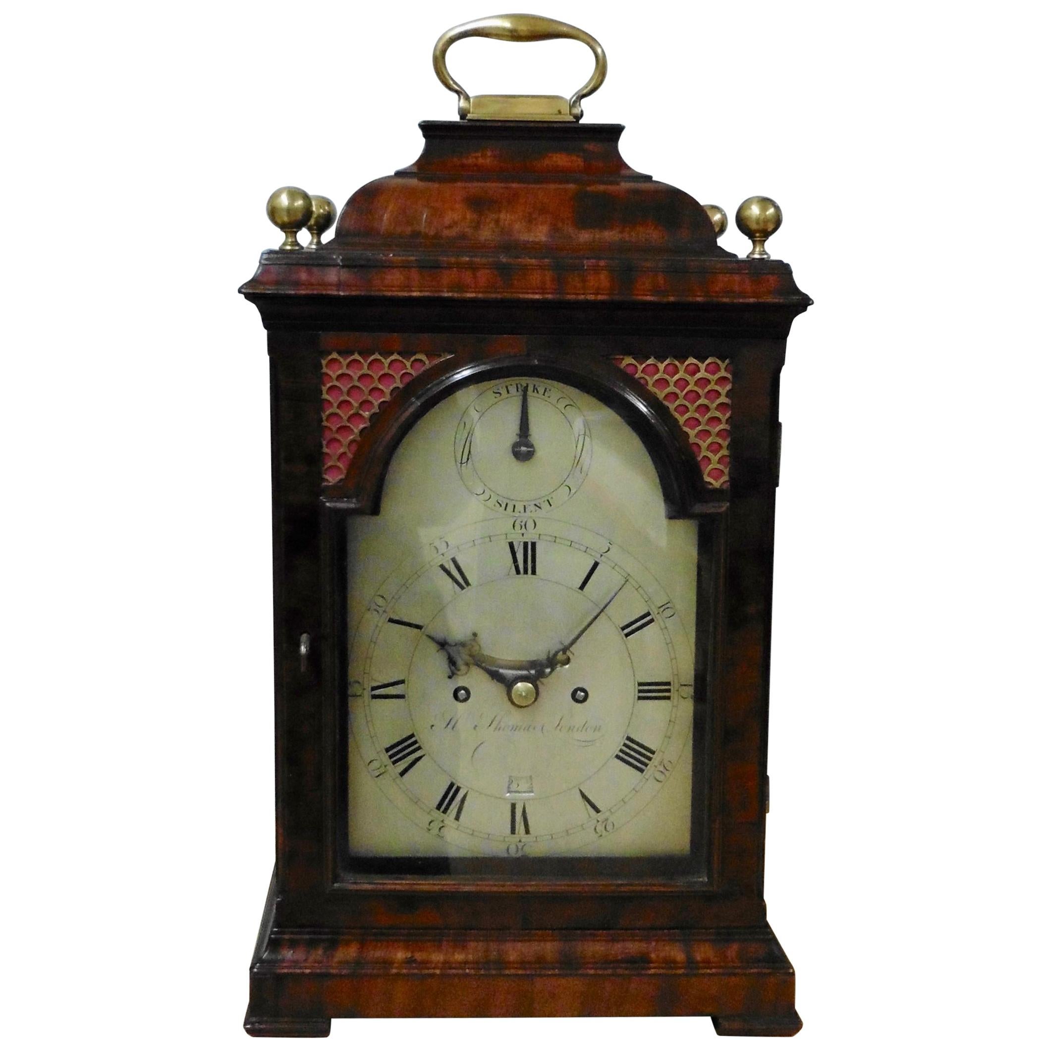 George III Mahogany Bell Top Bracket Clock With Verge Escapement by H.Thomas For Sale