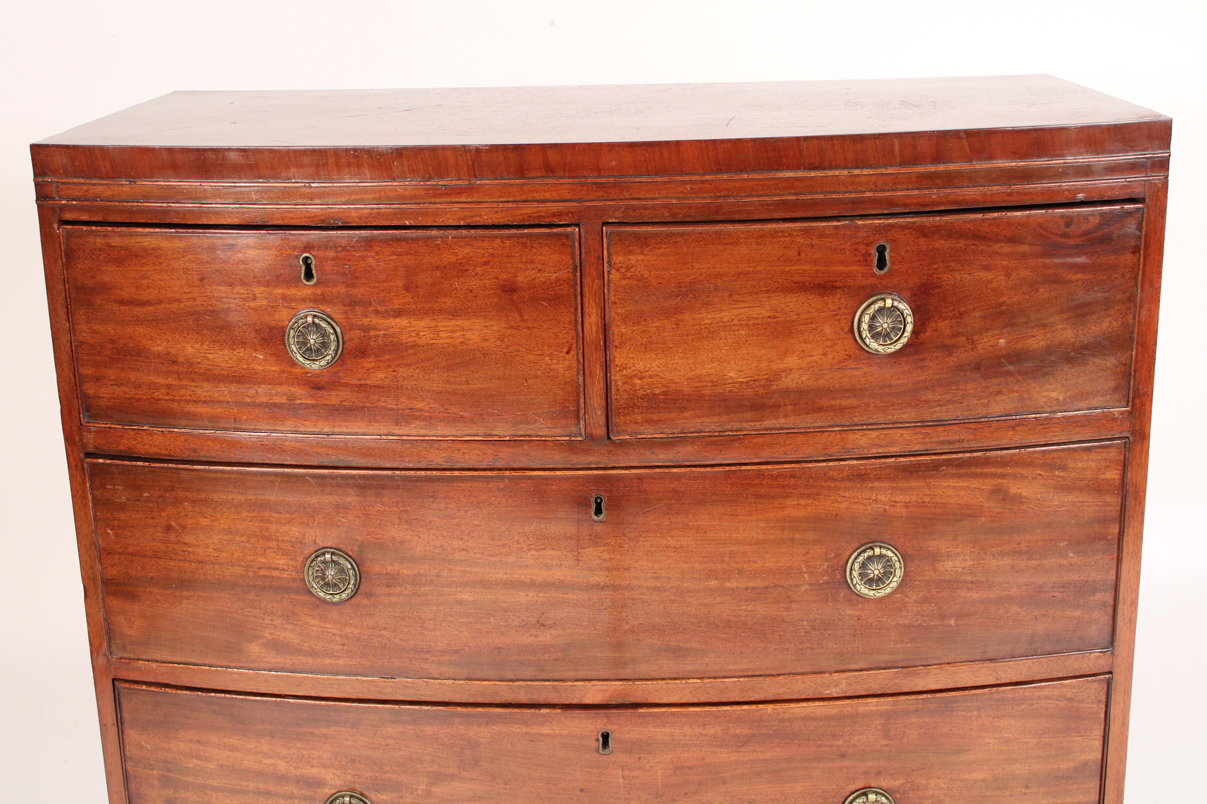 Brass George III Mahogany Bow Front Chest of Drawers