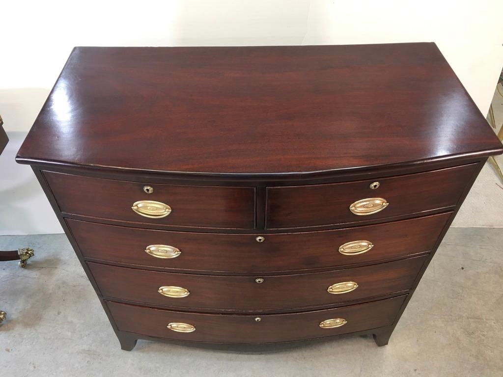 Brass George III Mahogany Bow Front Chest of Drawers For Sale