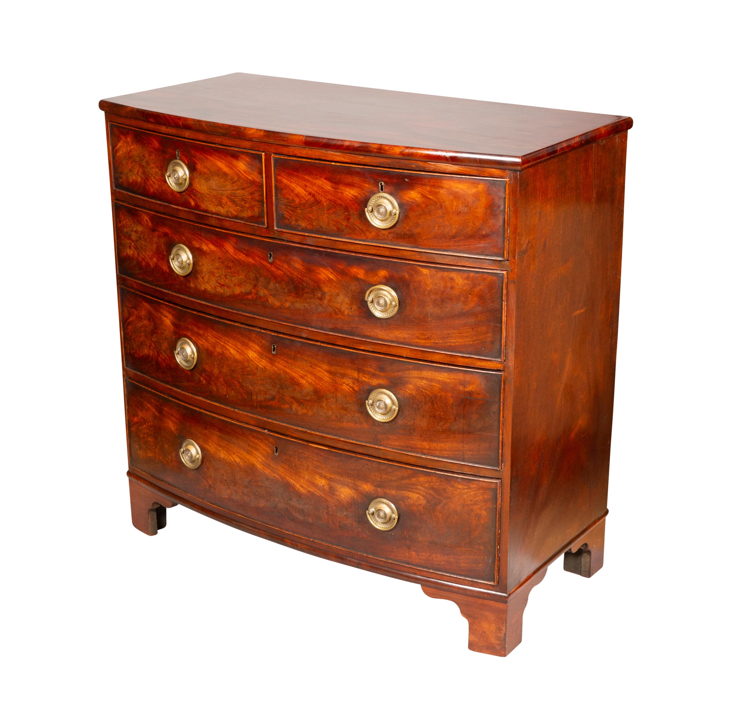 English George III Mahogany Bowfront Chest Of Drawers
