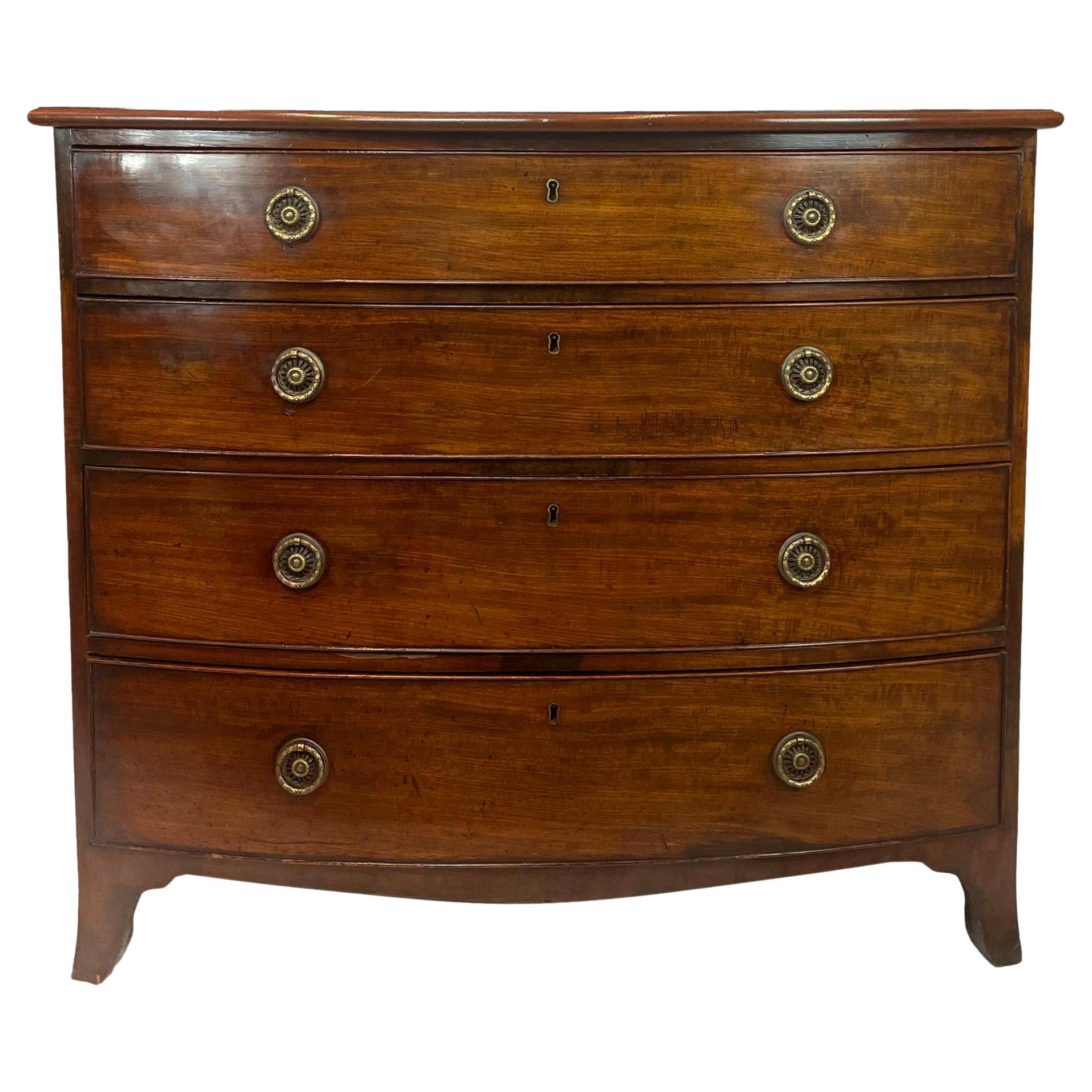 George III Mahogany Bowfront Chest-of-Drawers with Banded Top, English, ca. 1820