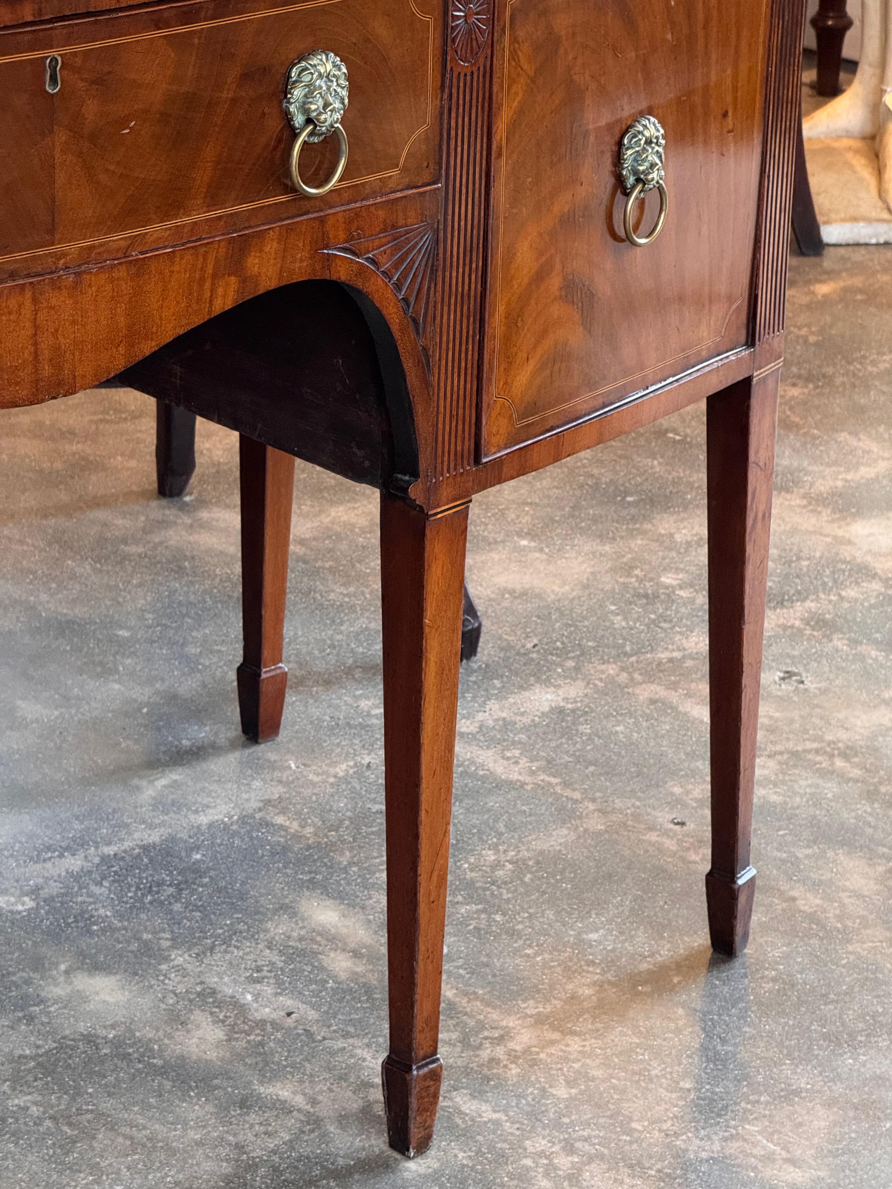 18th Century and Earlier George III Mahogany Bowfront Sideboard With Lion Mask Pulls