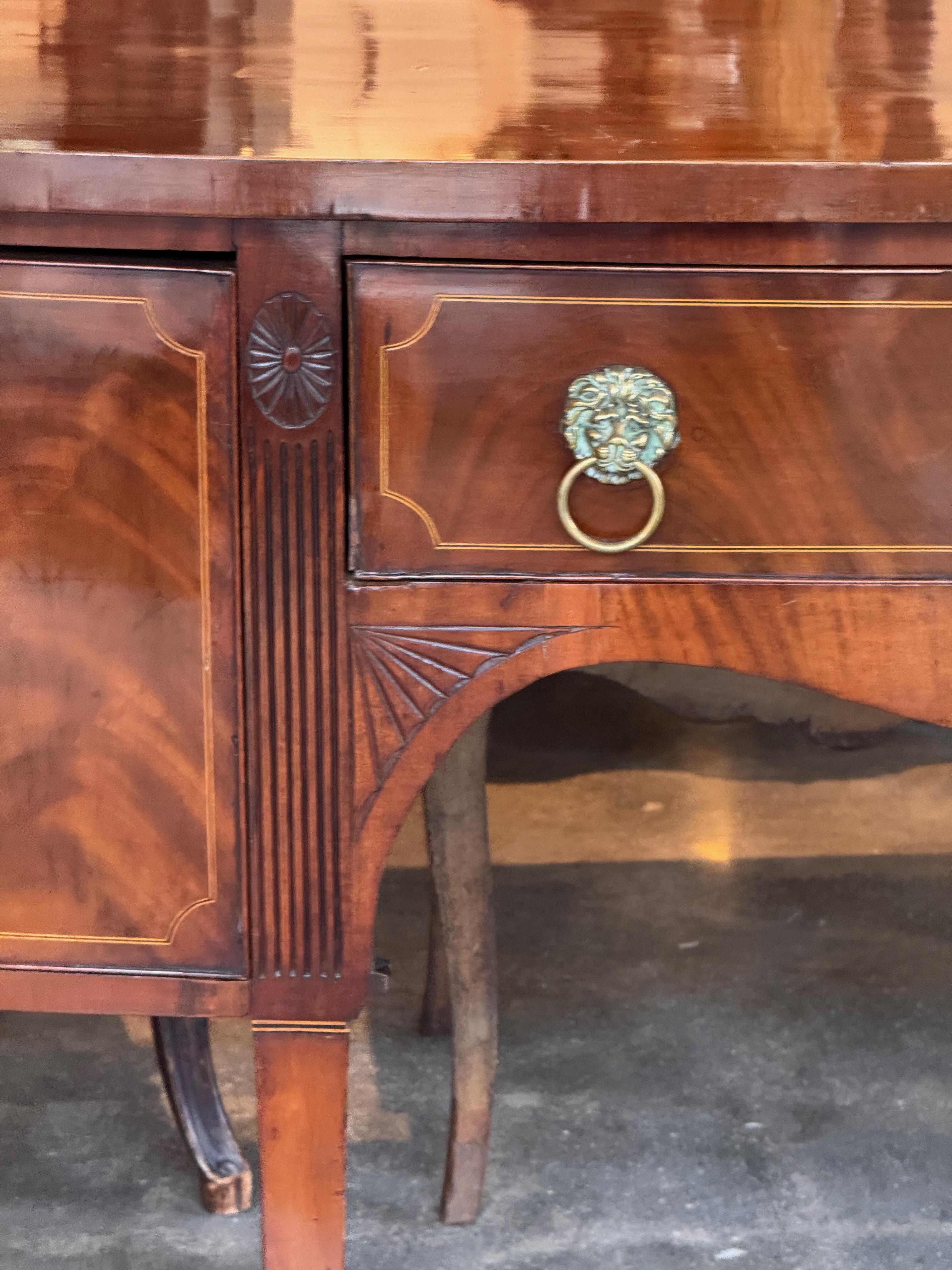 George III Mahogany Bowfront Sideboard With Lion Mask Pulls 1