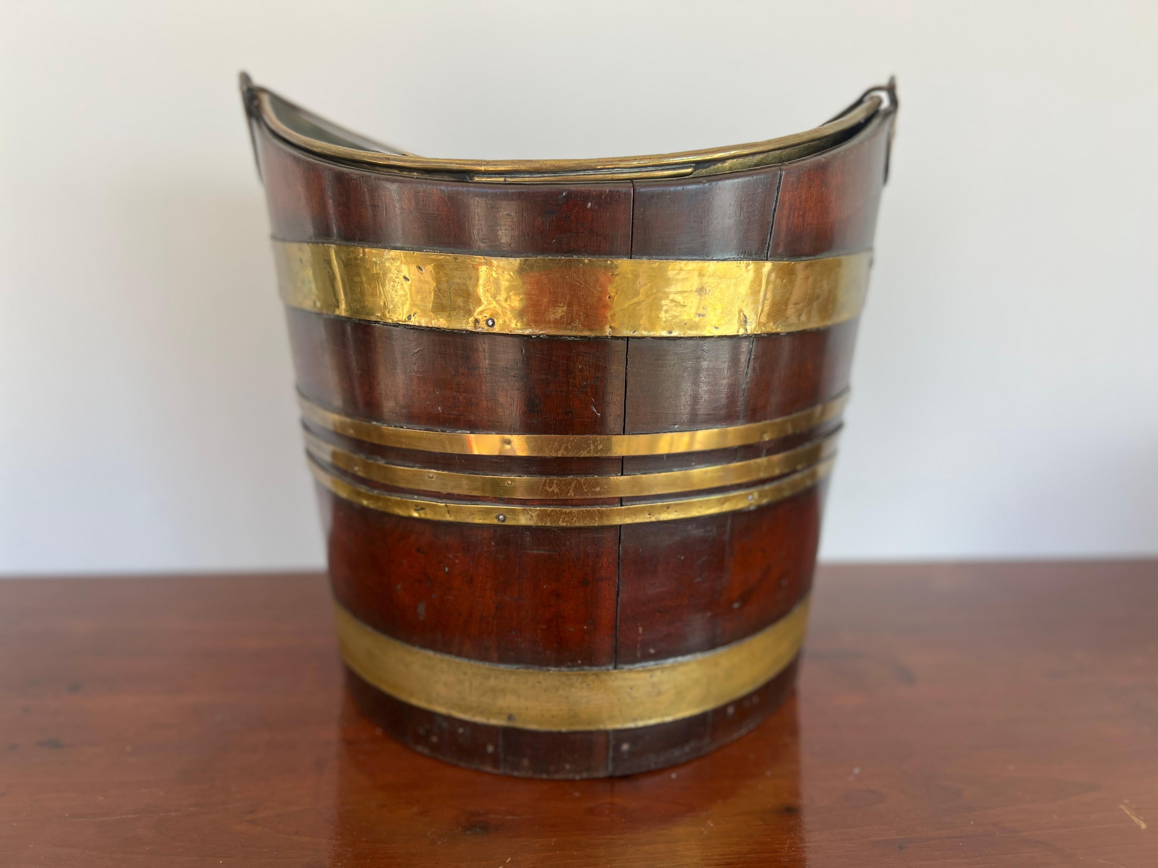 George III Mahogany & Brass Mounted Peat or Kindling Bucket C. 1800 For Sale 1