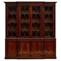 Antique George III Mahogany Breakfront Bookcase, Circa 1800