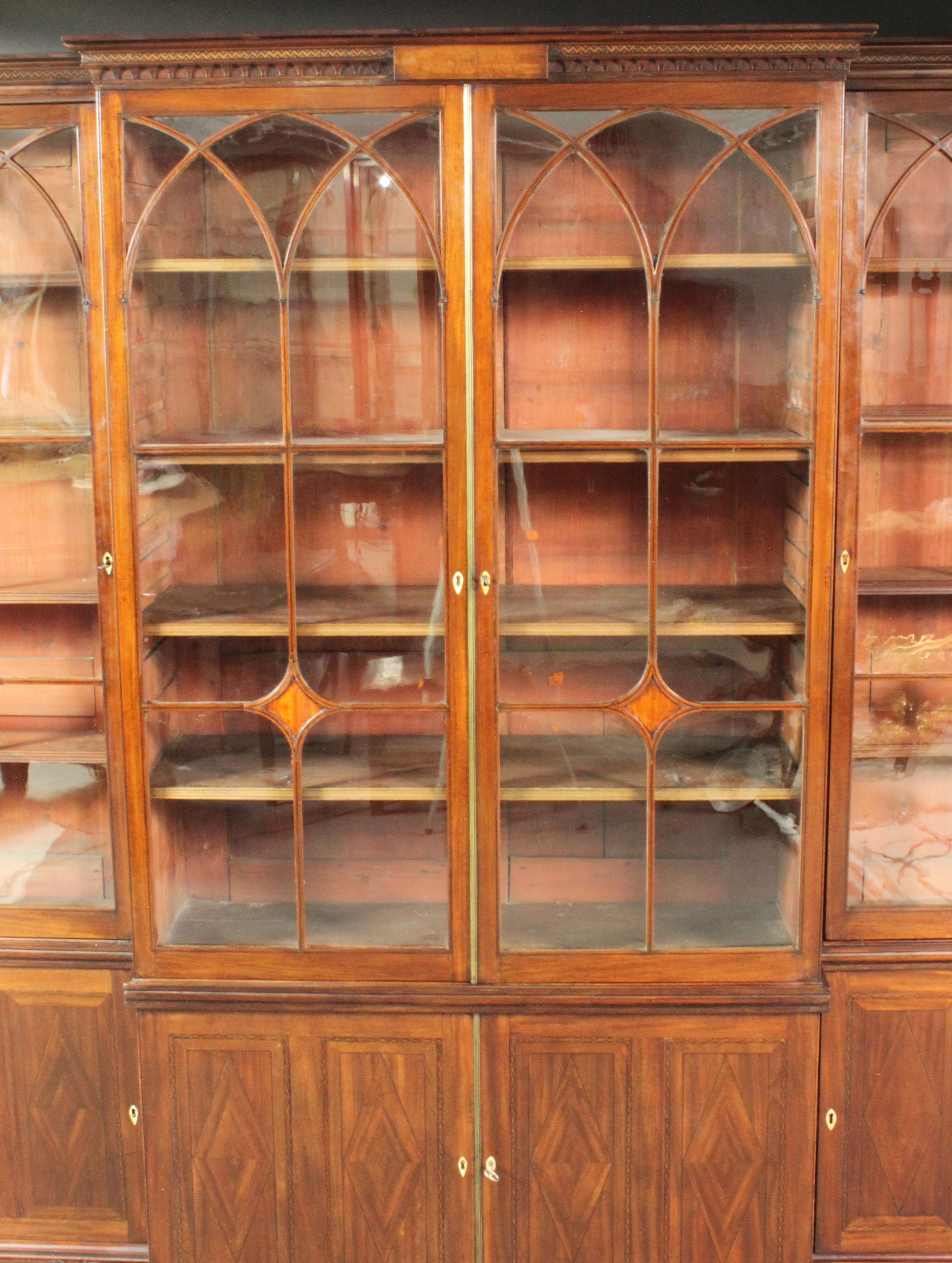 George III Mahogany Breakfront Bookcase in the Manner of Thomas Sheraton For Sale 3