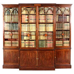 Antique George III Mahogany Breakfront Bookcase in the Manner of Thomas Sheraton