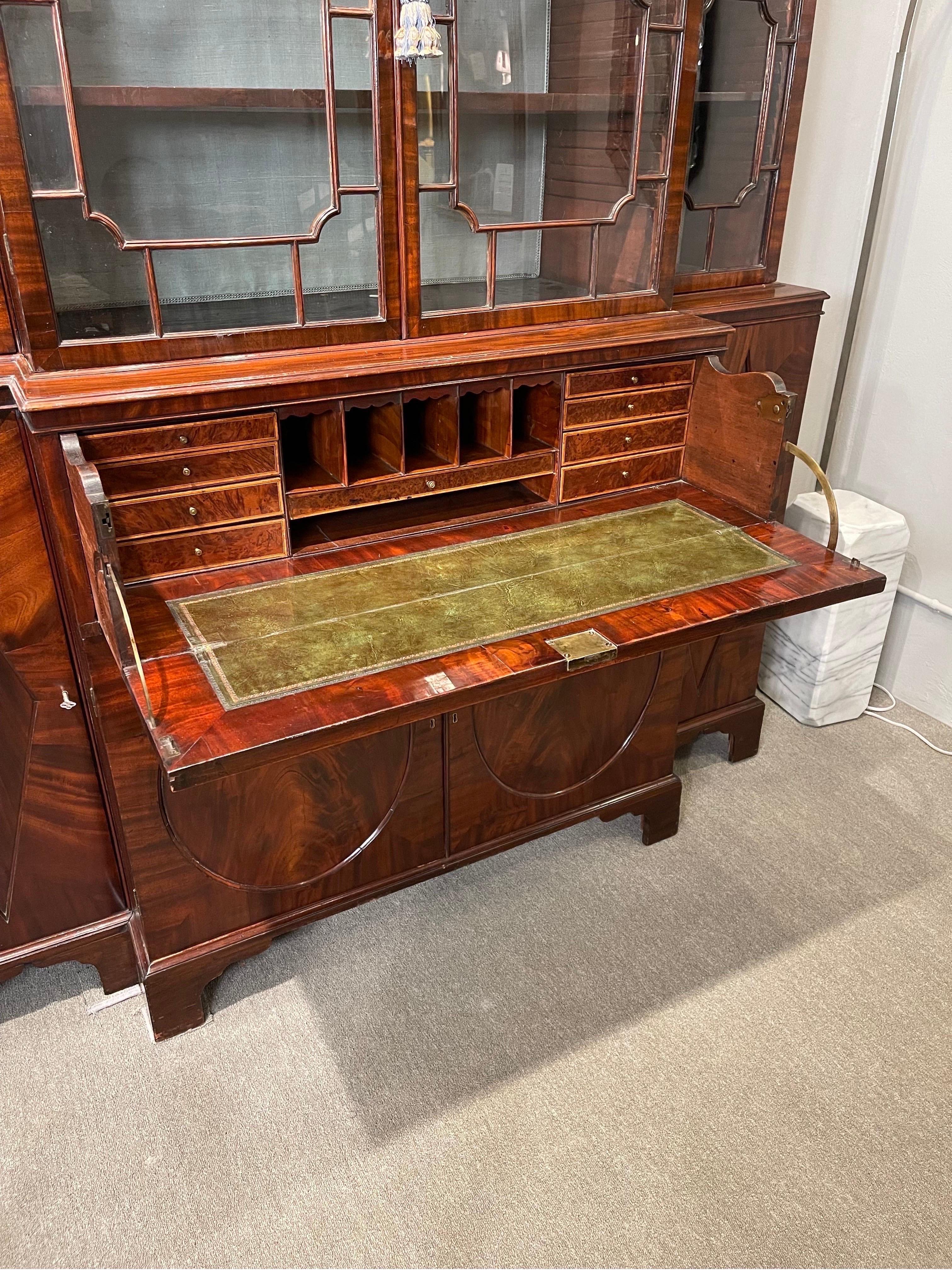 English George III Mahogany Breakfront Bureau Bookcase  For Sale