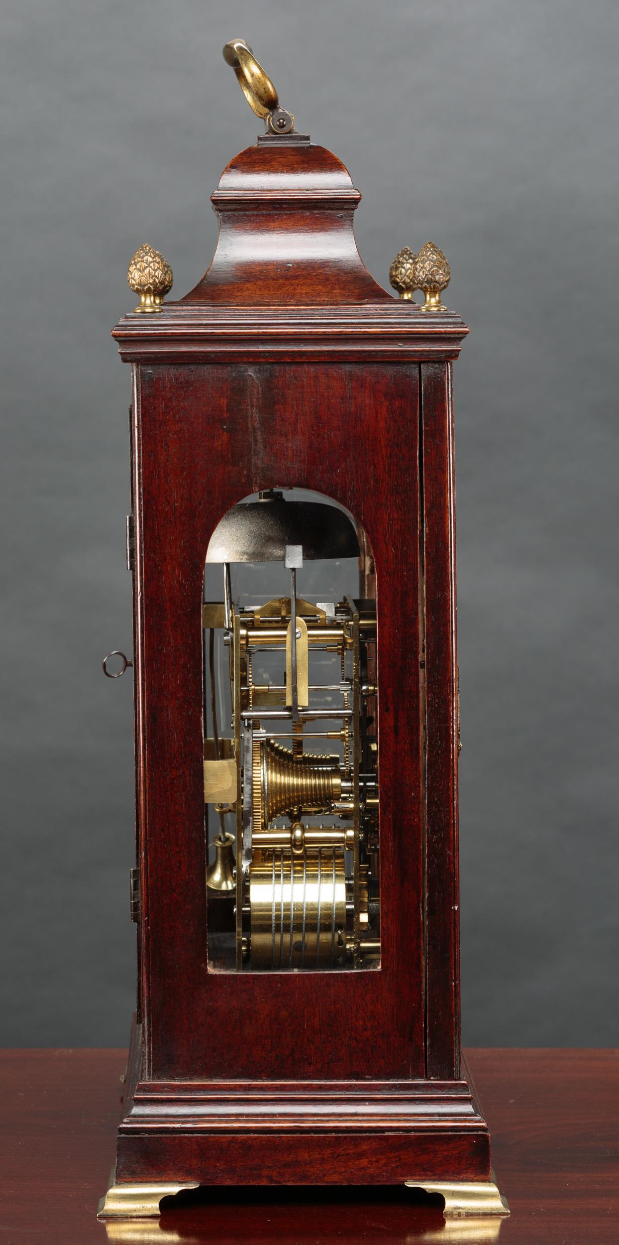 British George III Mahogany Cased Bracket Clock by Christopher Bullock, London