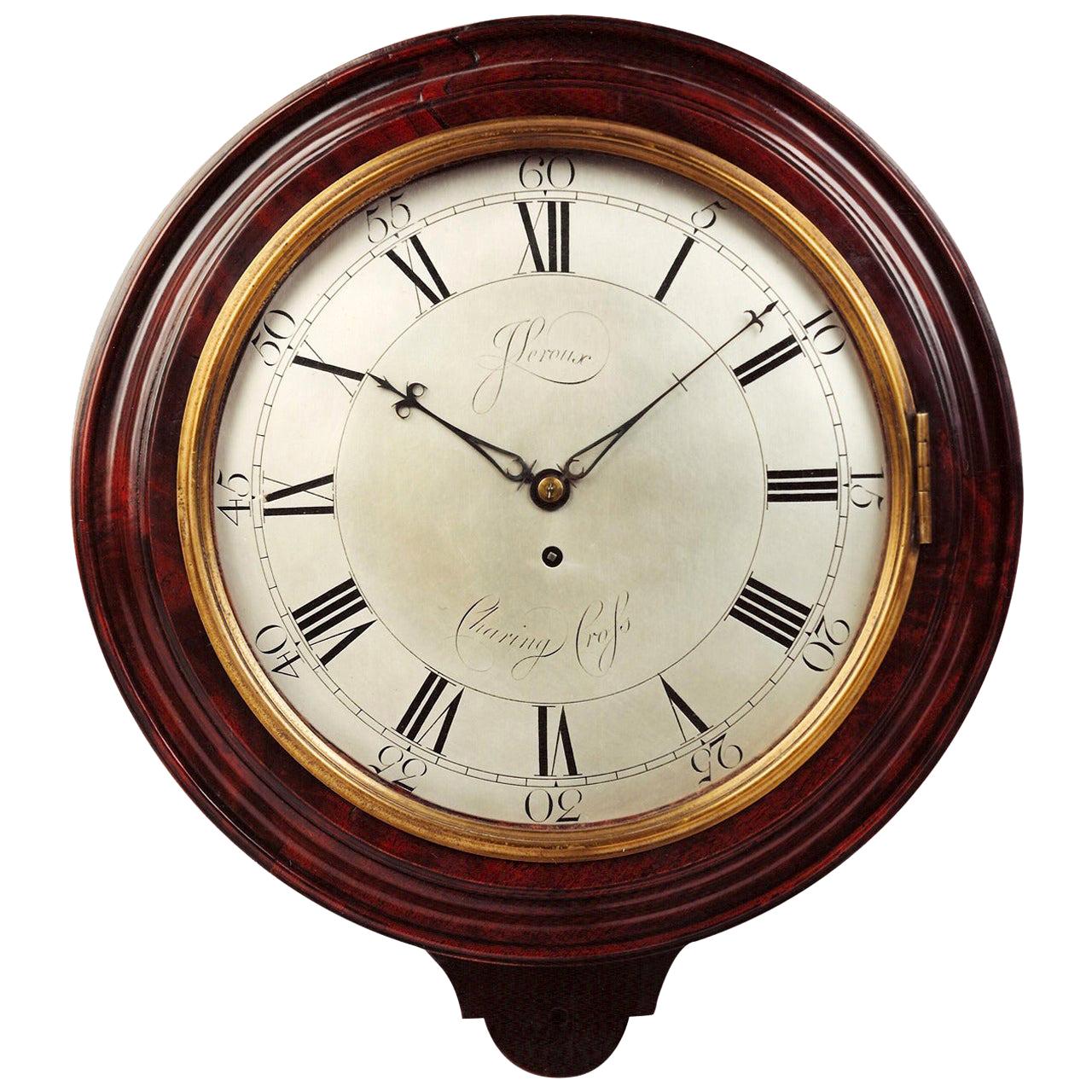 Antique George III Mahogany Wall Clock by John Leroux of Charing Cross London