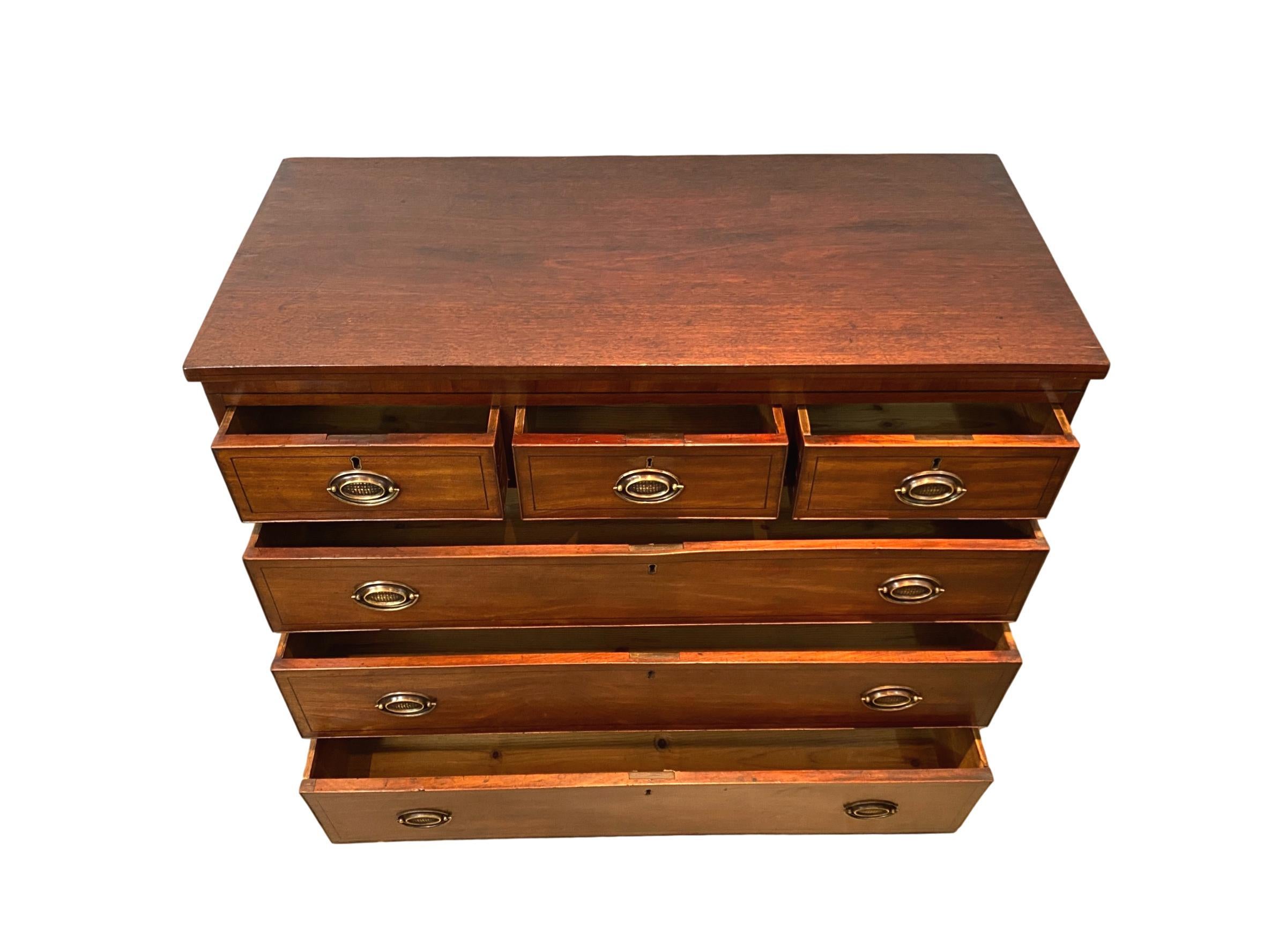 George III Mahogany Chest-of-Drawers with Cross-Banding and Inlays, circa 1820 In Good Condition In Banner Elk, NC
