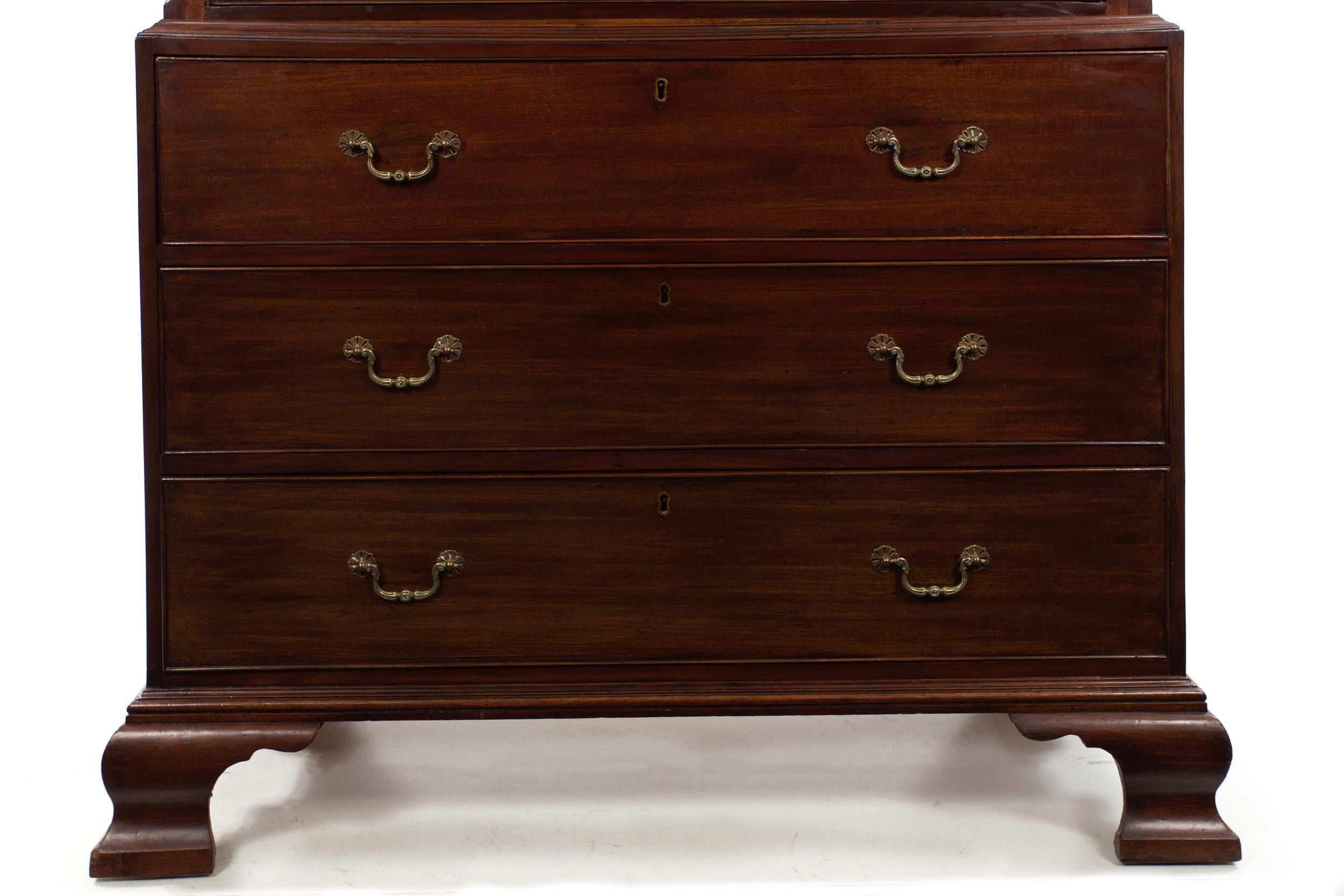 Brass George III Mahogany Chest-on-Chest of Drawers, England, circa 1760