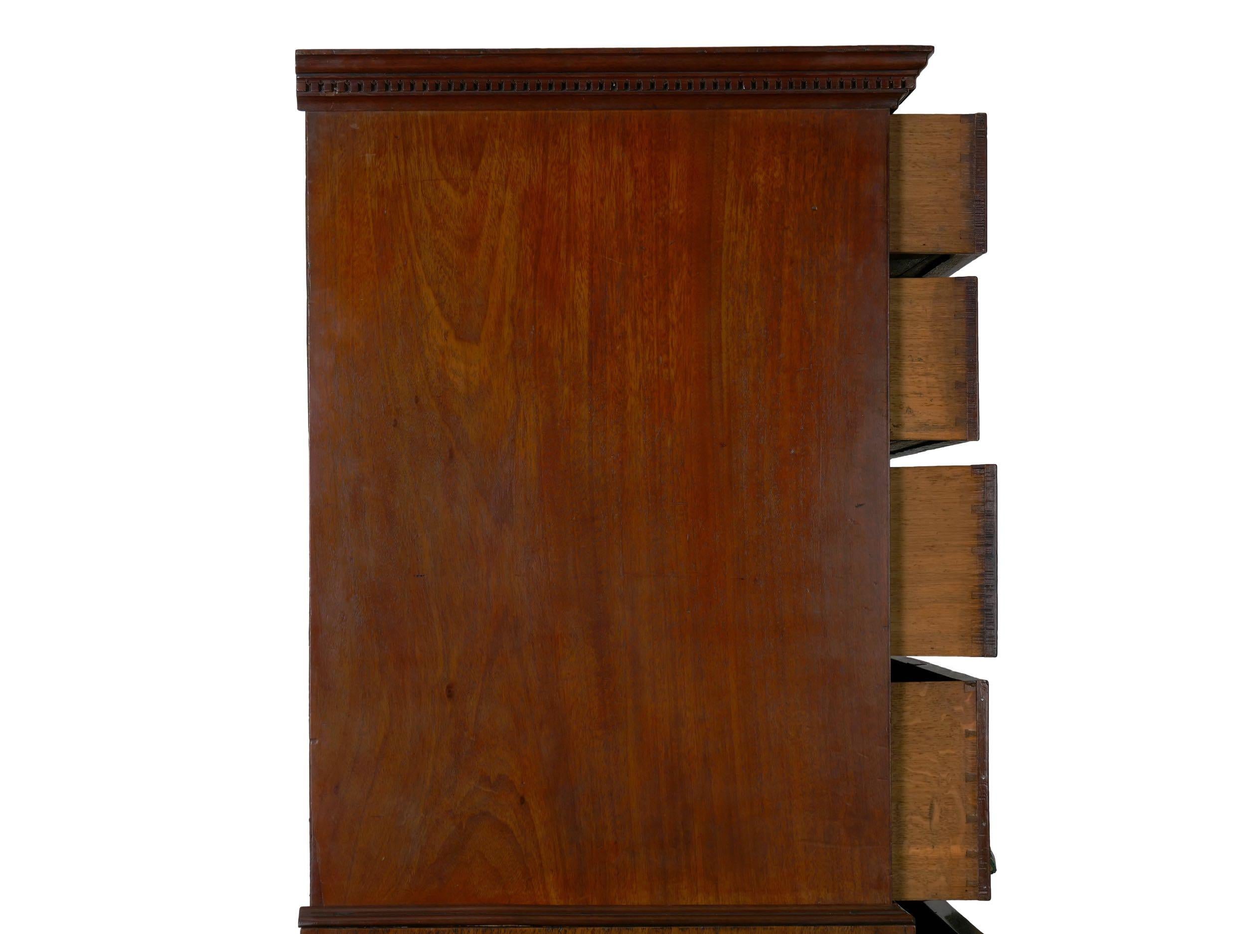 Brass George III Mahogany Chest-on-Chest of Drawers, England, circa 1800