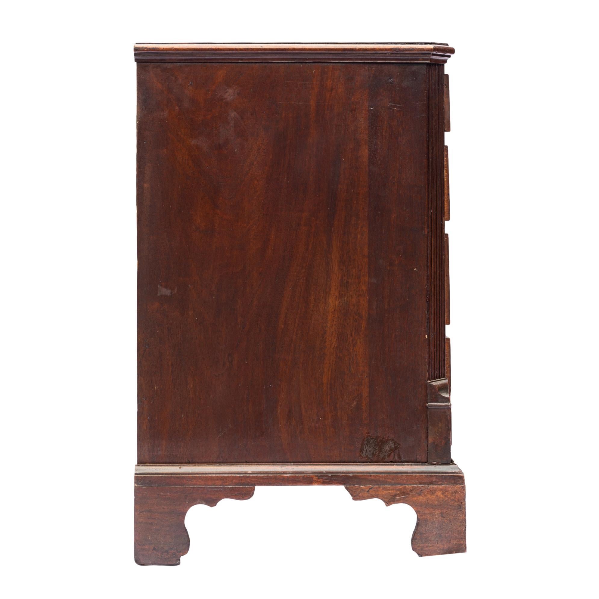 English George III Mahogany Chest with Banded Top, Canted Corners, and Reeded Posts,  For Sale
