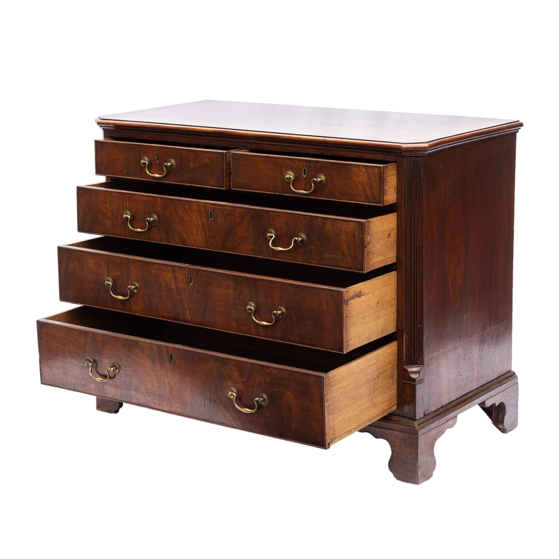Early 19th Century George III Mahogany Chest with Banded Top, Canted Corners, and Reeded Posts,  For Sale