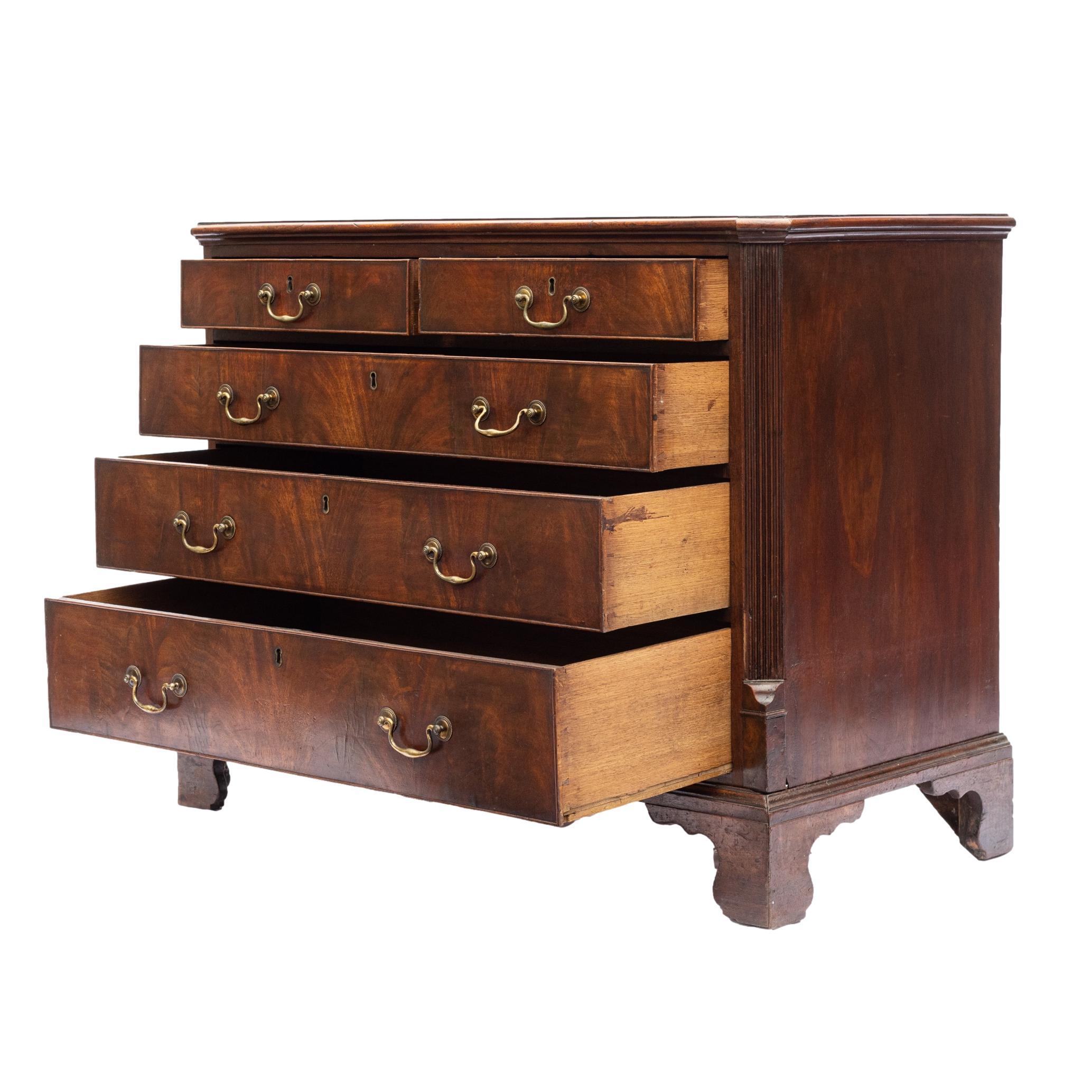 George III Mahogany Chest with Banded Top, Canted Corners, and Reeded Posts,  For Sale 1