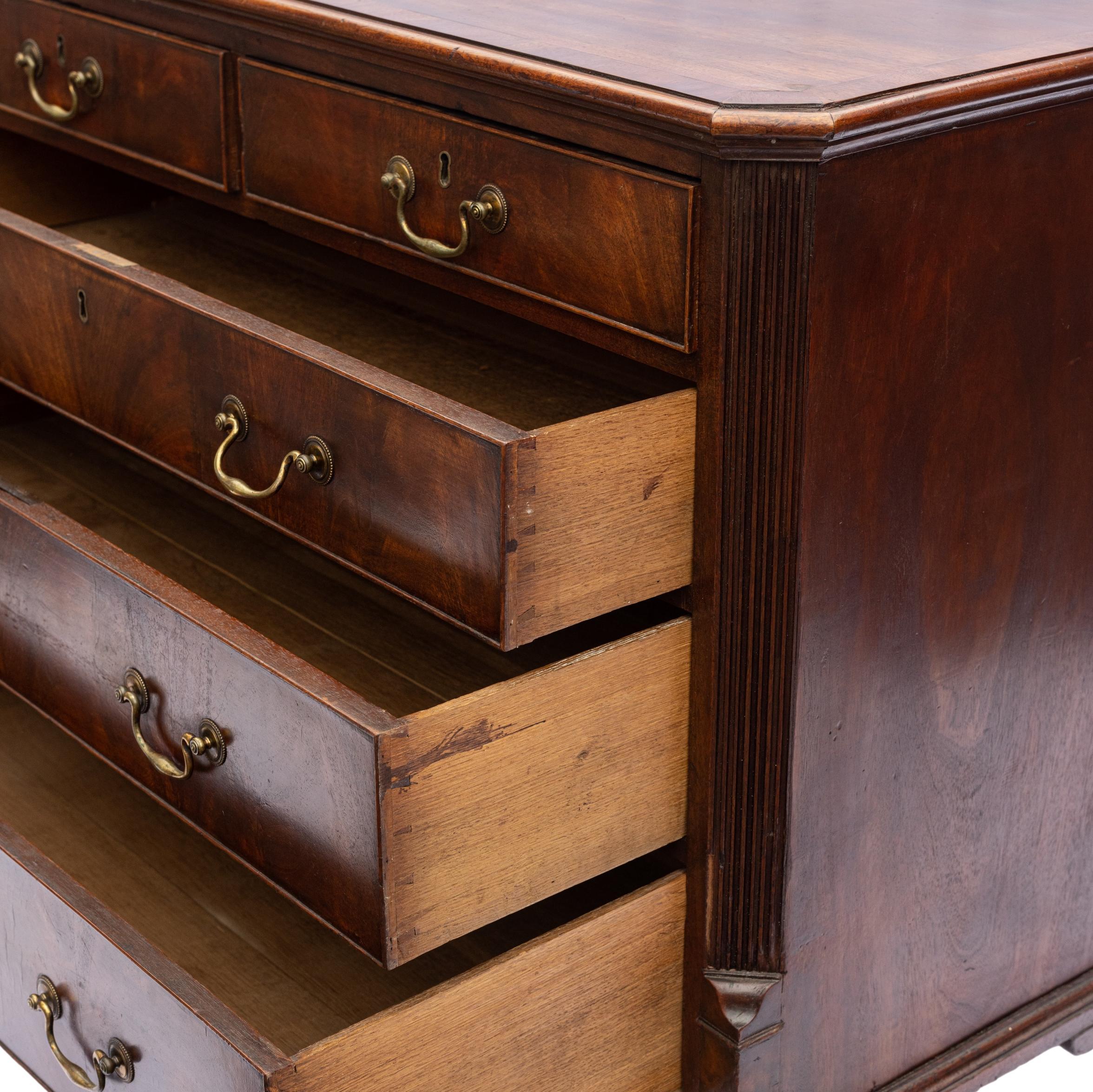 George III Mahogany Chest with Banded Top, Canted Corners, and Reeded Posts,  For Sale 2