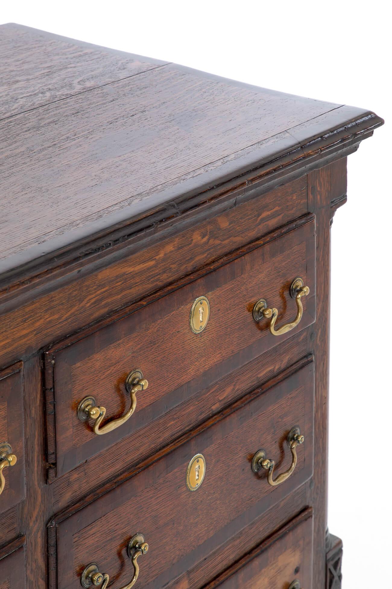George III Mahogany Crossbanded Lancashire Mule Chest in Oak, circa 1800 In Good Condition In Faversham, GB