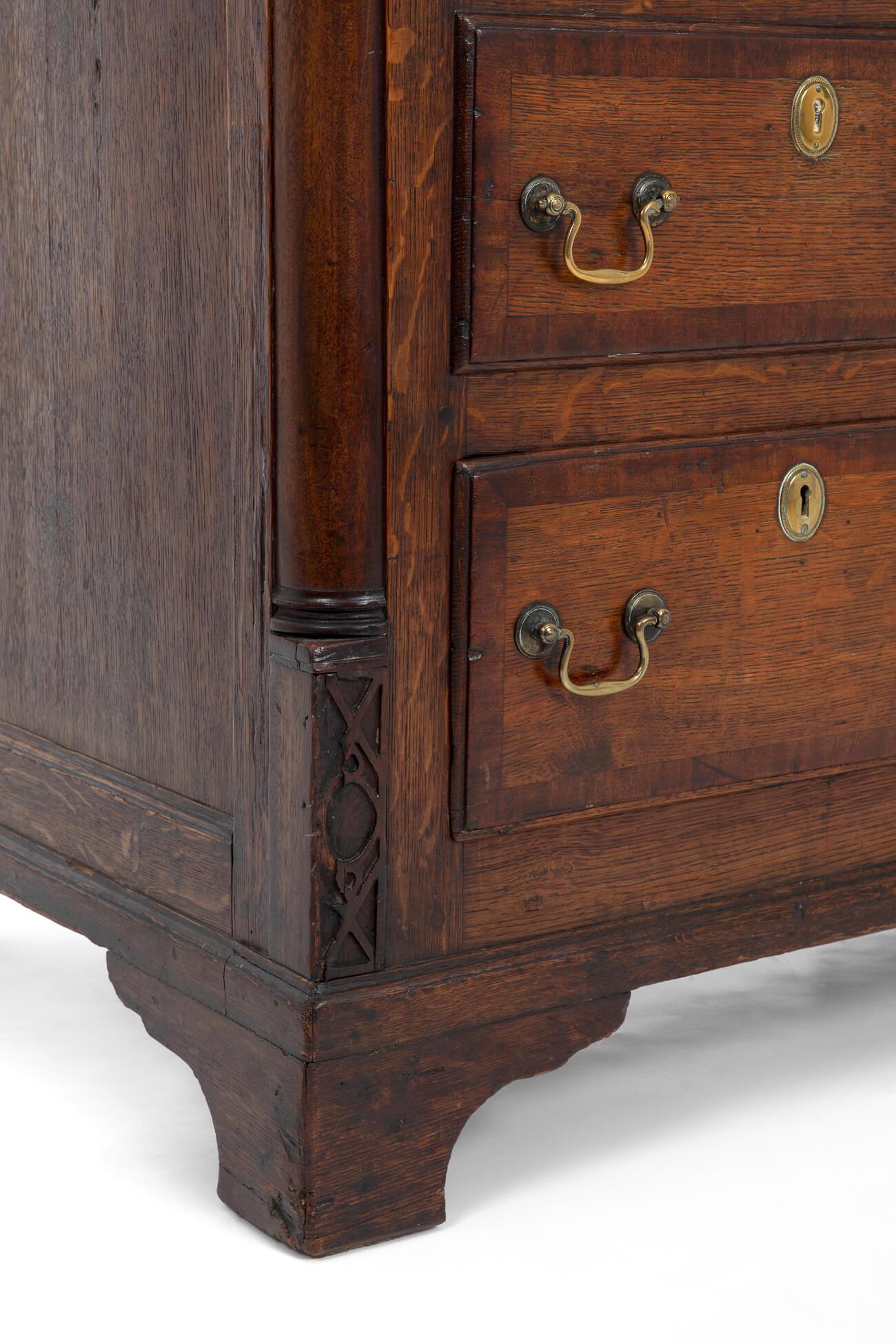 18th Century and Earlier George III Mahogany Crossbanded Lancashire Mule Chest in Oak, circa 1800