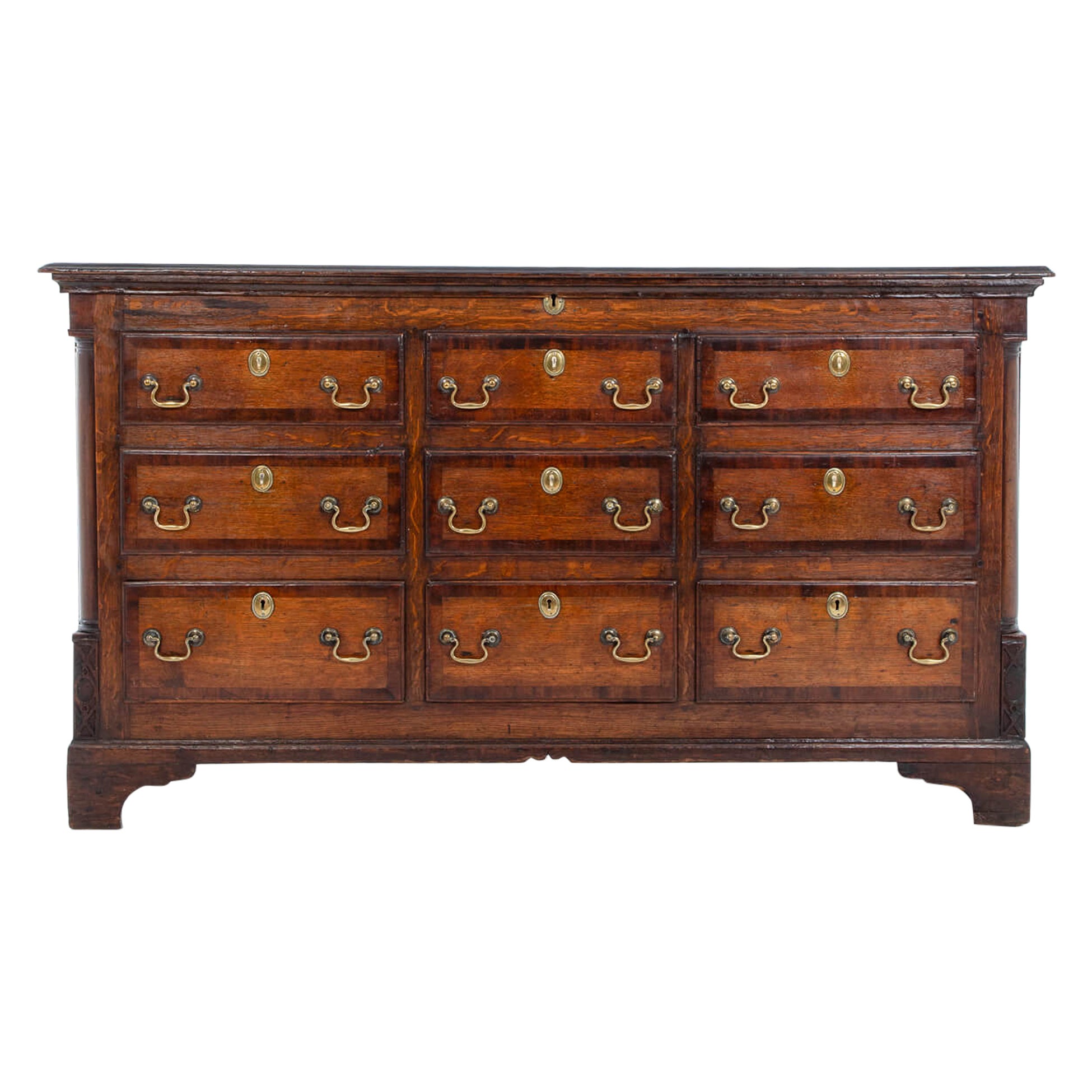 George III Mahogany Crossbanded Lancashire Mule Chest in Oak, circa 1800