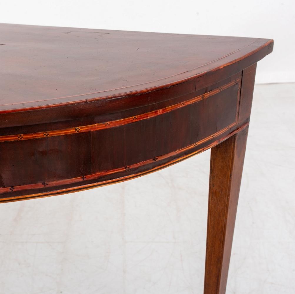 Parquetry George III Mahogany Demilune Pier Table For Sale