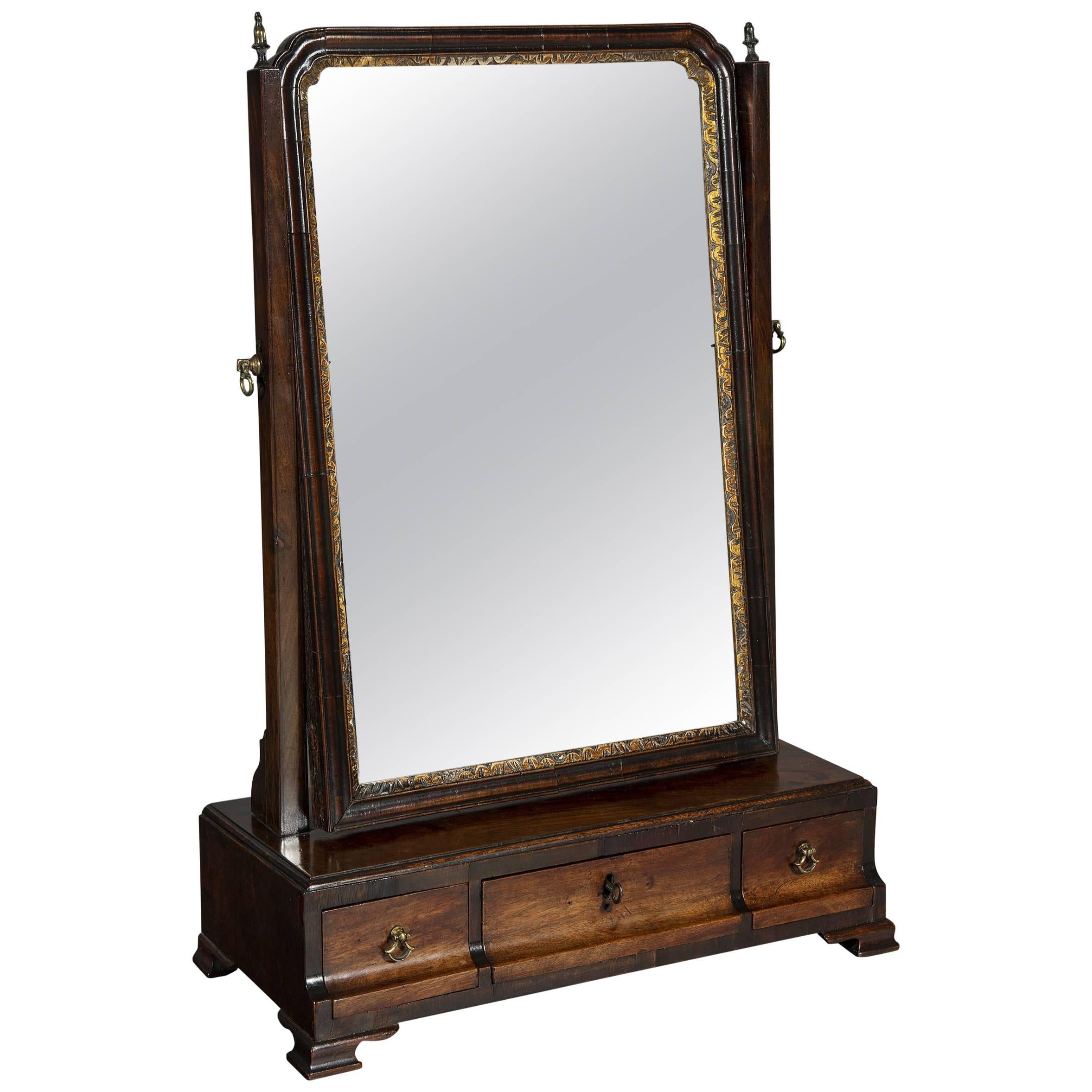 George III Mahogany Dressing Mirror with a Parcel Gilt Moulding For Sale