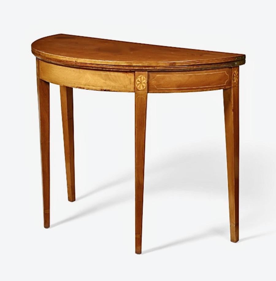 George III Mahogany Fold-Over Demi Lune Table For Sale 1