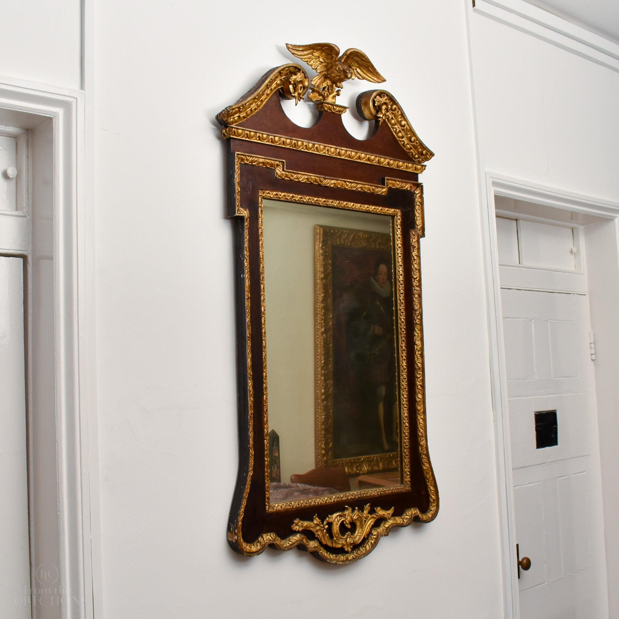 George III Mahogany Gilded Empire Style Mirror, circa 1780 In Fair Condition For Sale In Lincoln, GB