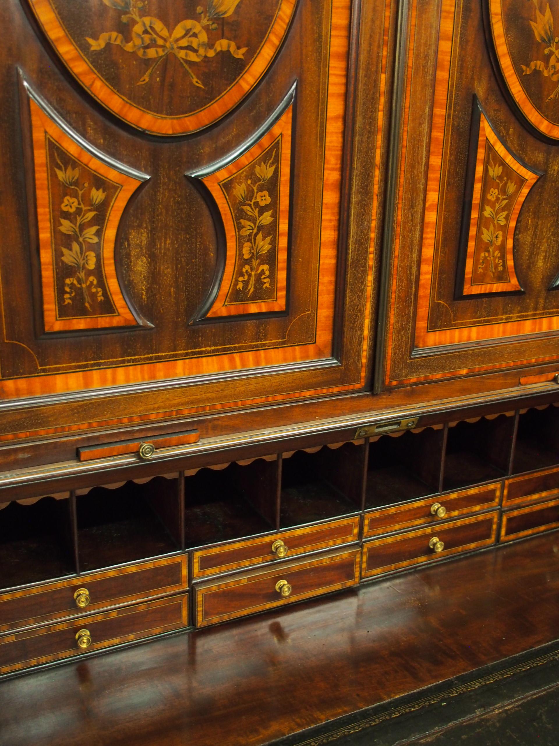 George III Mahogany Inlaid Bureau Bookcase For Sale 10