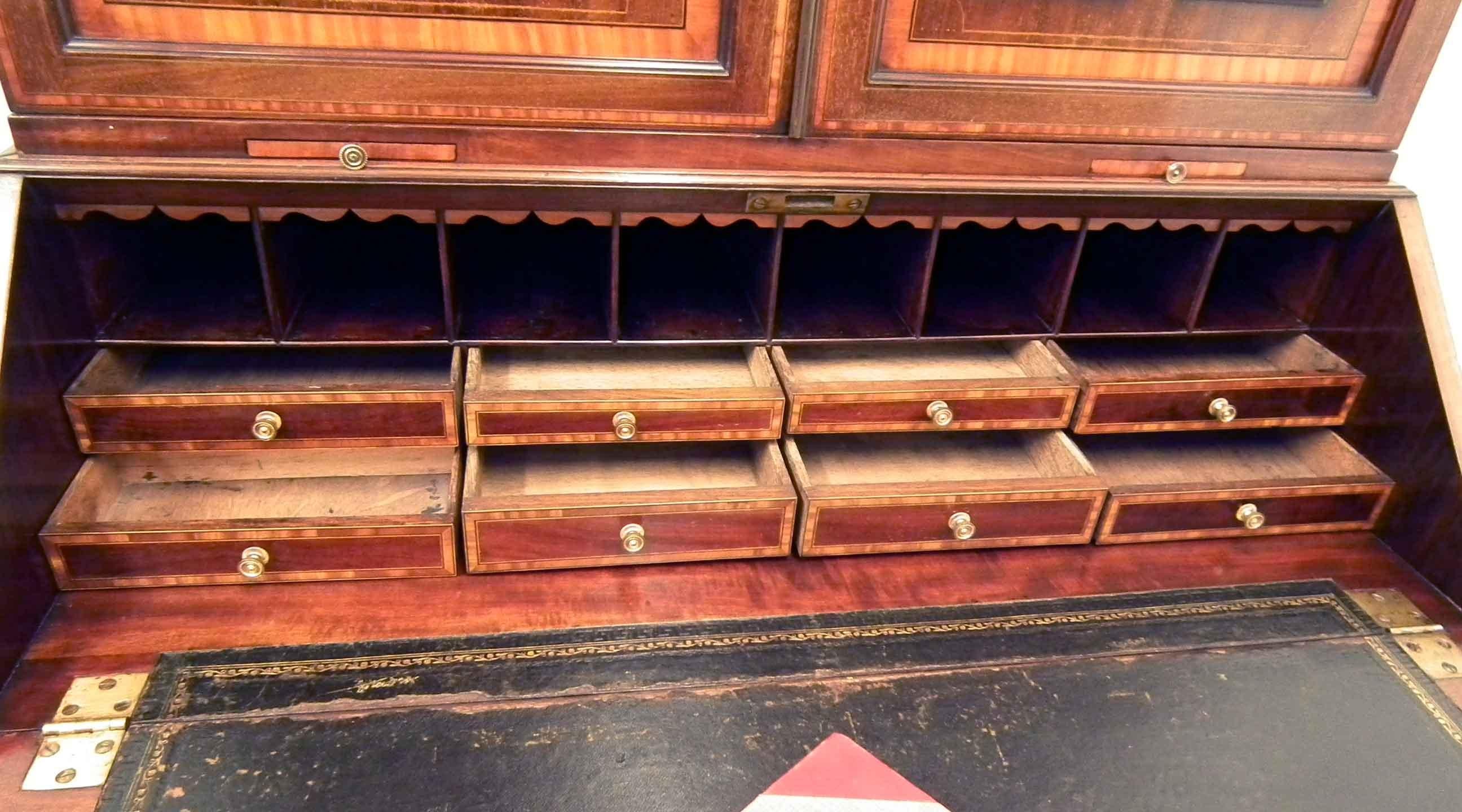 George III Mahogany Inlaid Bureau Bookcase For Sale 2
