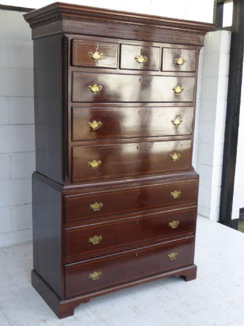 George III Mahogany Inlaid Chest on Chest In Good Condition In Chelmsford, Essex