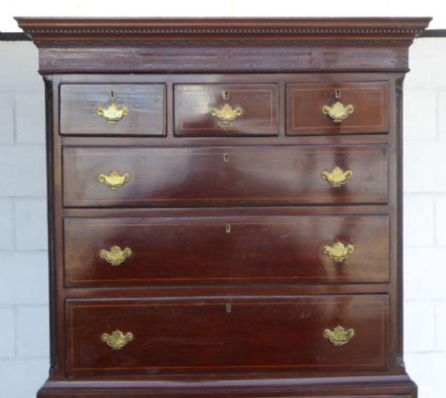19th Century George III Mahogany Inlaid Chest on Chest