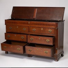 George III Mahogany Inlaid Oak Double Chest of Drawers, England 1780-1800