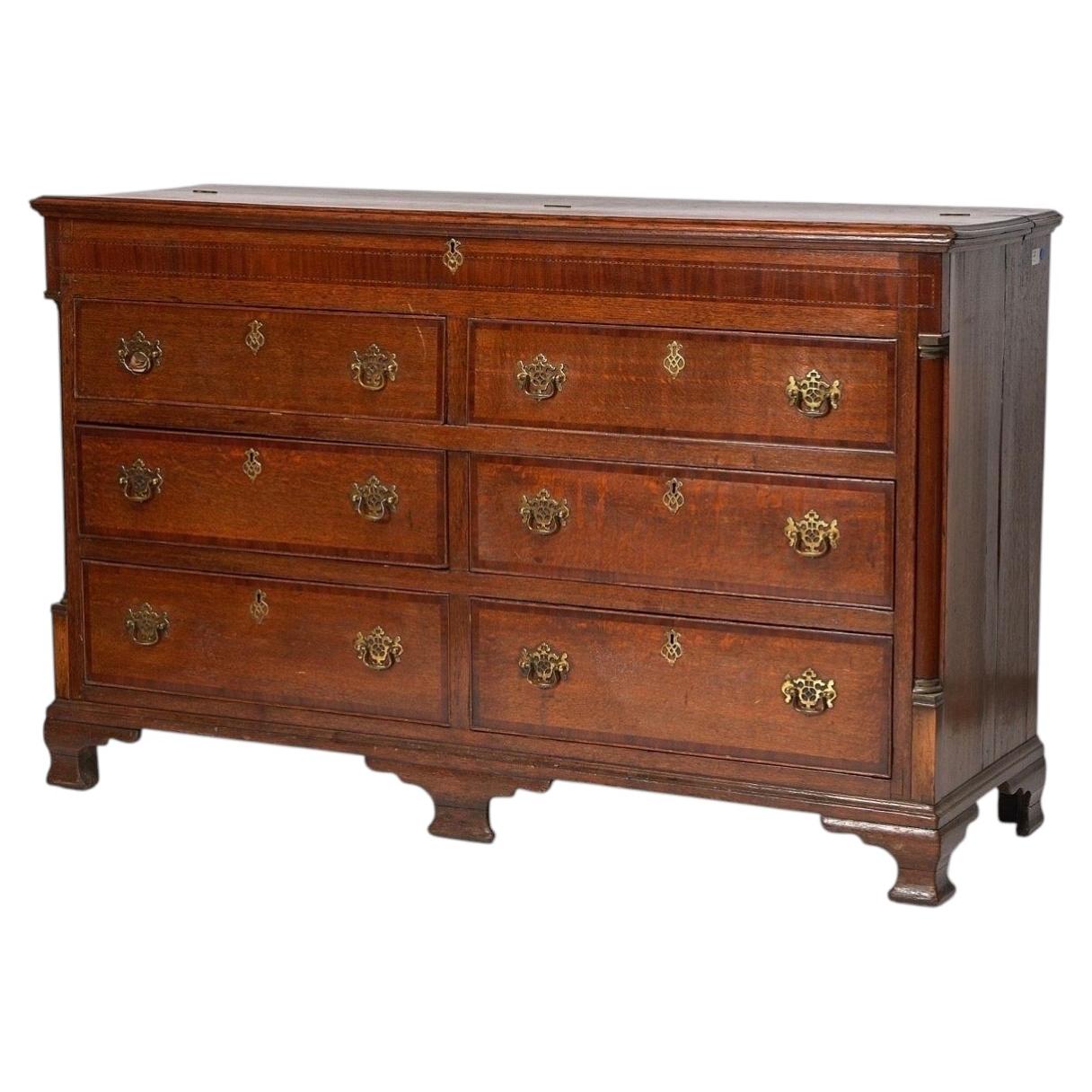 George III Mahogany Inlaid Oak Double Chest of Drawers, England 1780-1800 For Sale