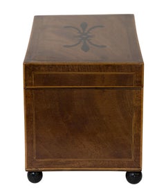George III Mahogany Inlaid Tea Caddy on Bun Feet