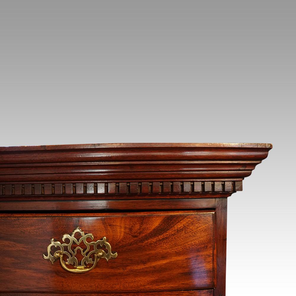 George III Irish mahogany tallboy
This George III Irish mahogany tallboy was made circa 1790.
Irish tallboys are set apart from the British chest on chests of the period as they are made in one piece and so don’t flare out at the waist. 
This