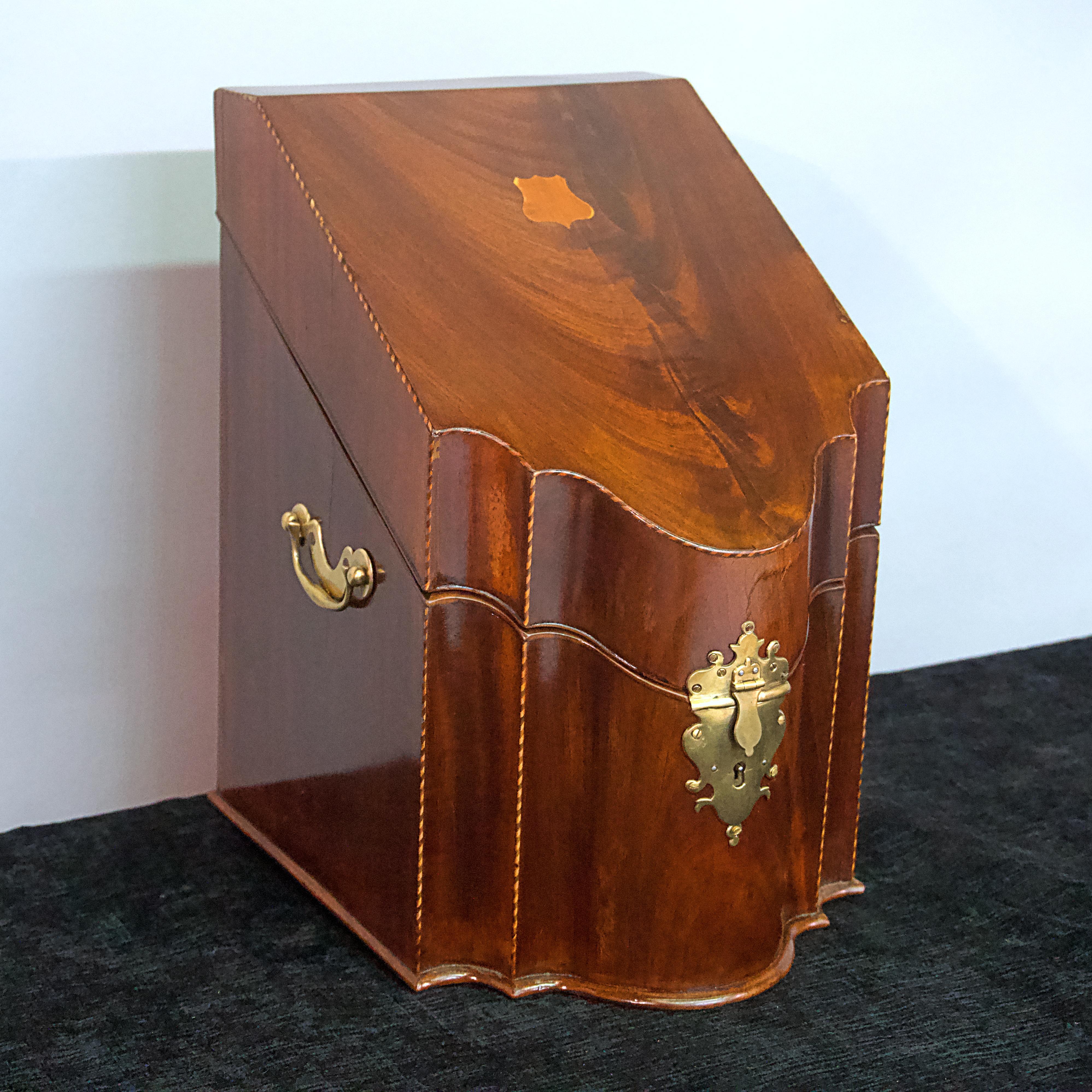 George III mahogany boxwood knife box.