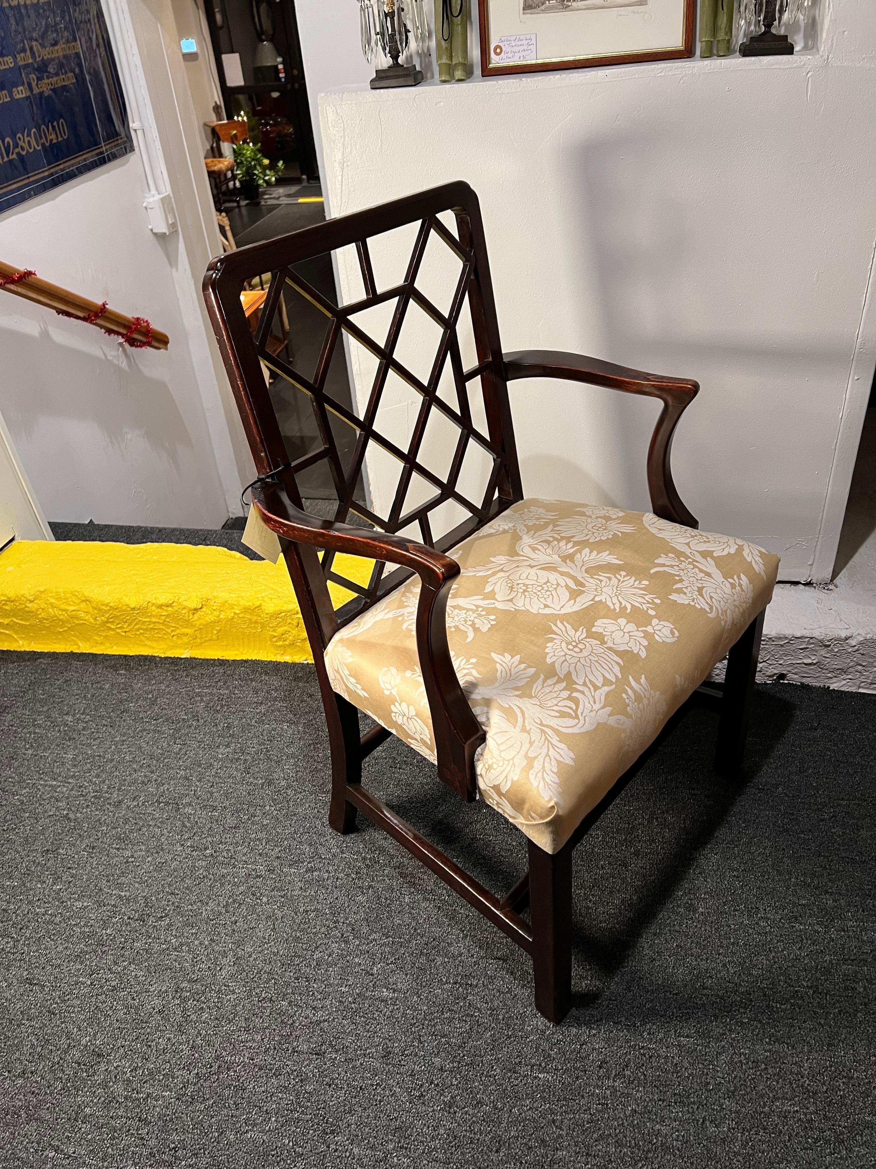 Polished George III Mahogany Lattice Back Armchair For Sale