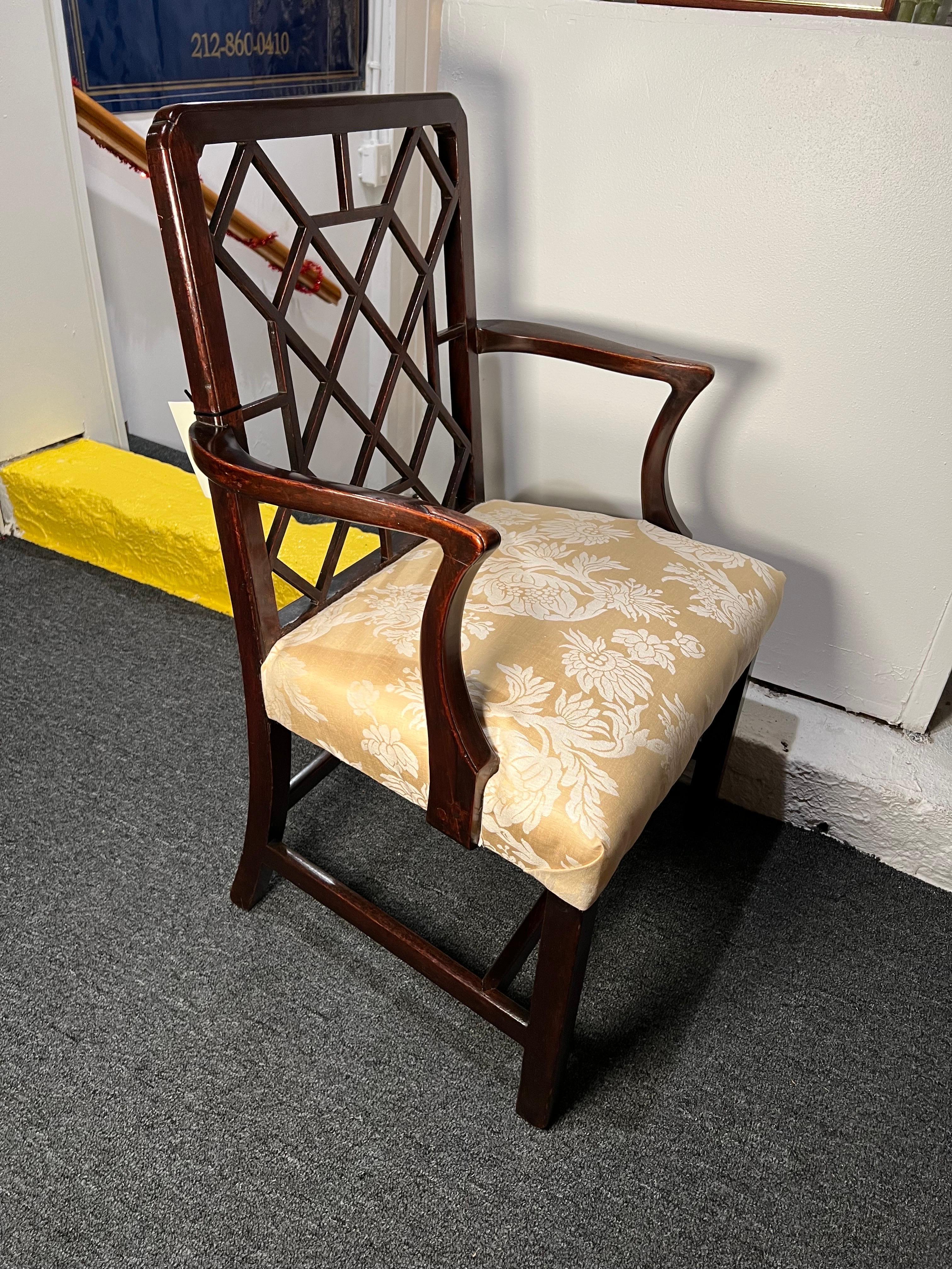 George III Mahogany Lattice Back Armchair For Sale 1