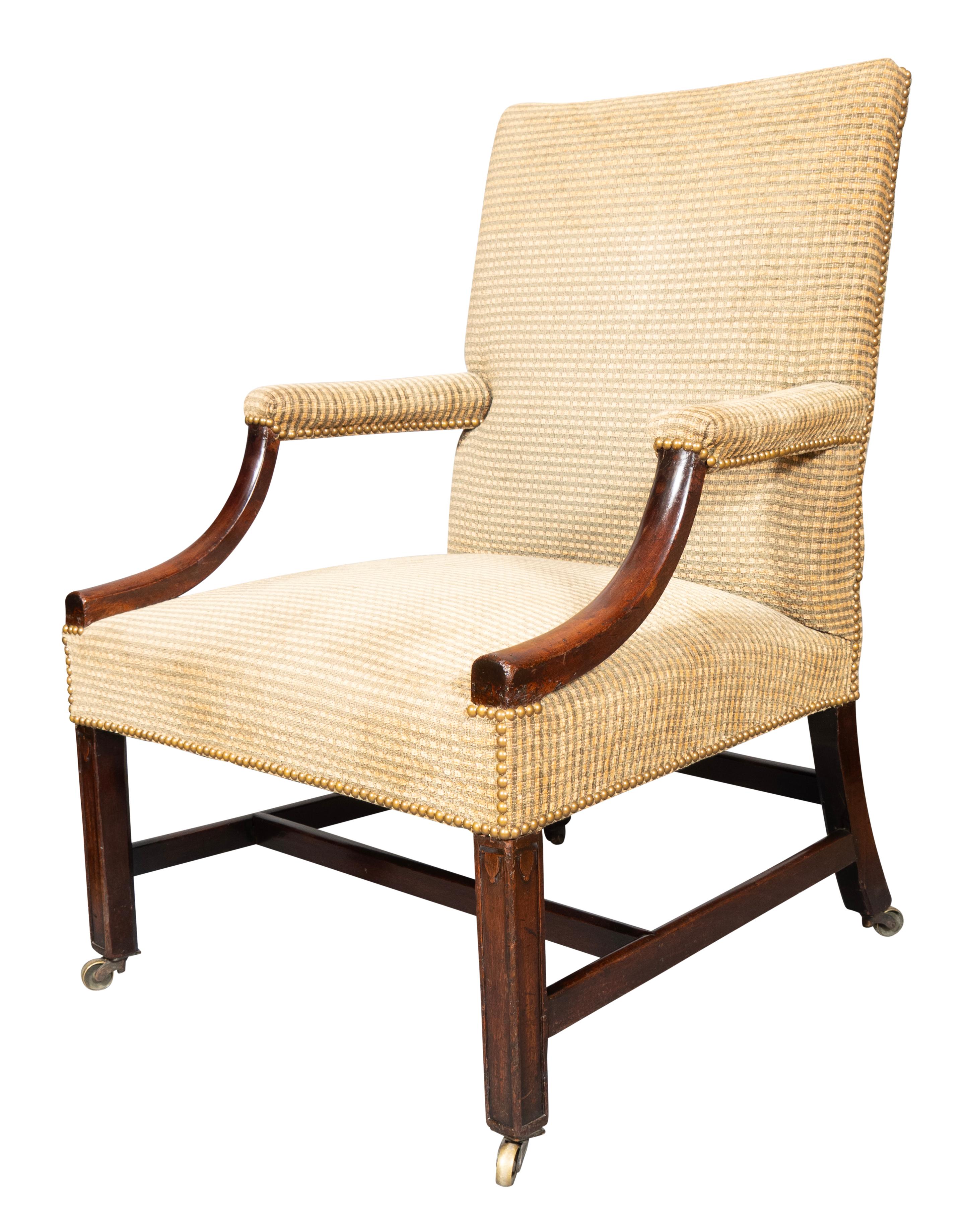 Brass George III Mahogany Library Armchair For Sale