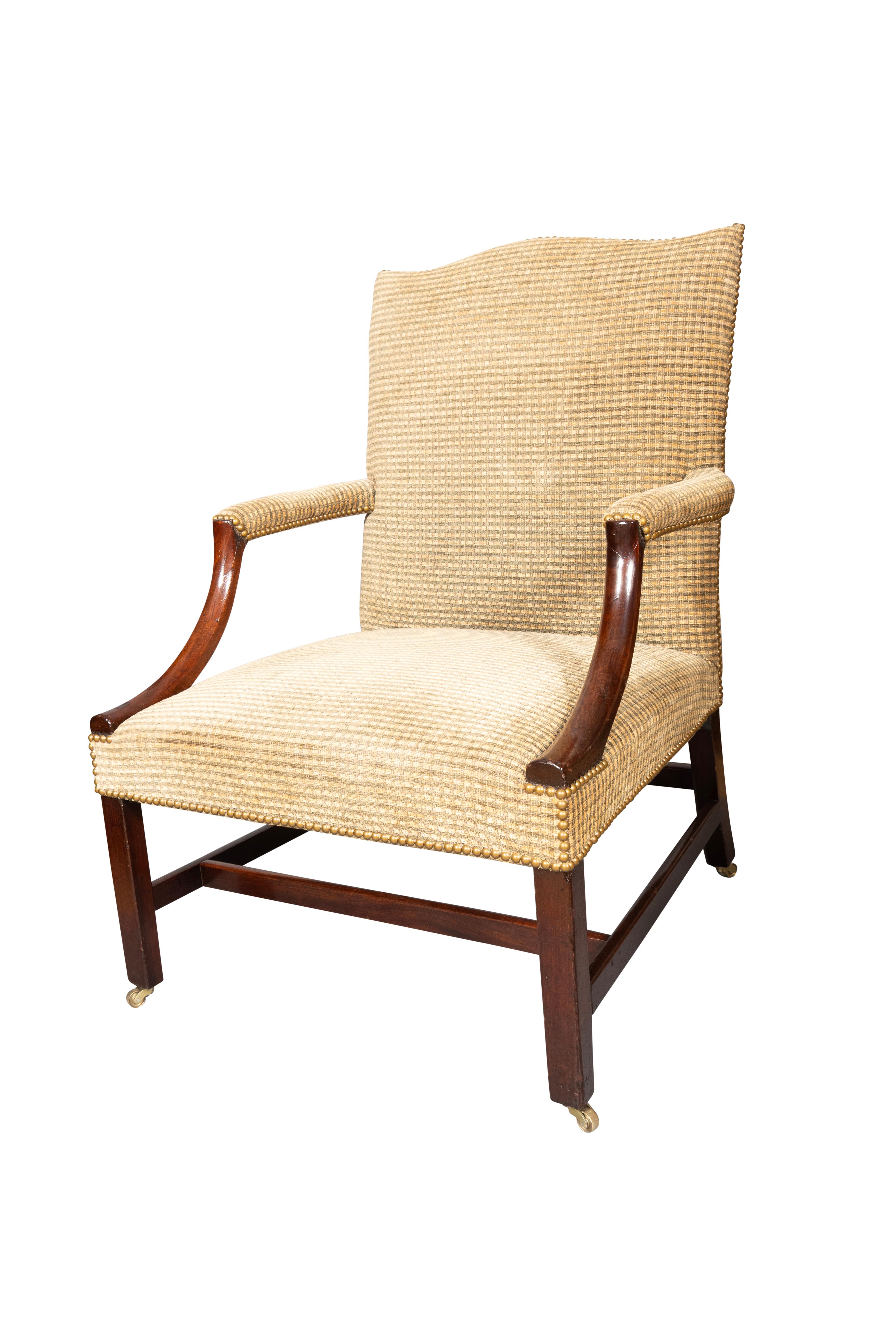 Brass George III Mahogany Library Armchair For Sale