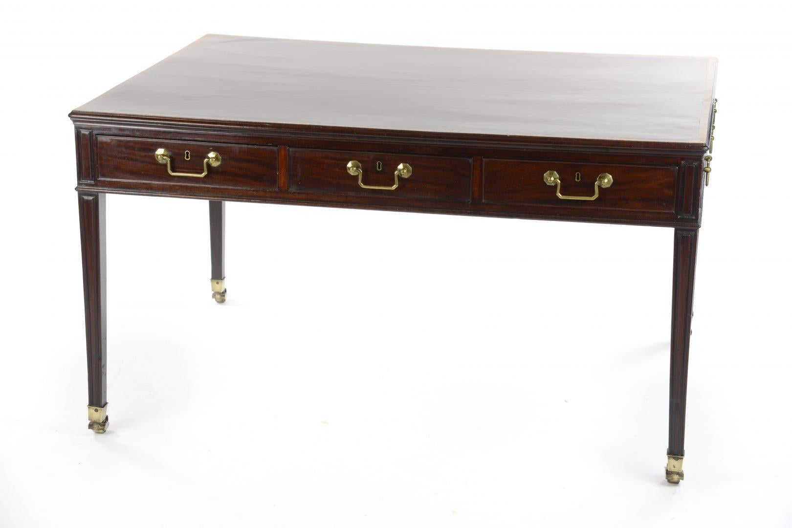 George III Mahogany Library Table, 1770-1780 the Top Cross-Banded in Tulipwood 1