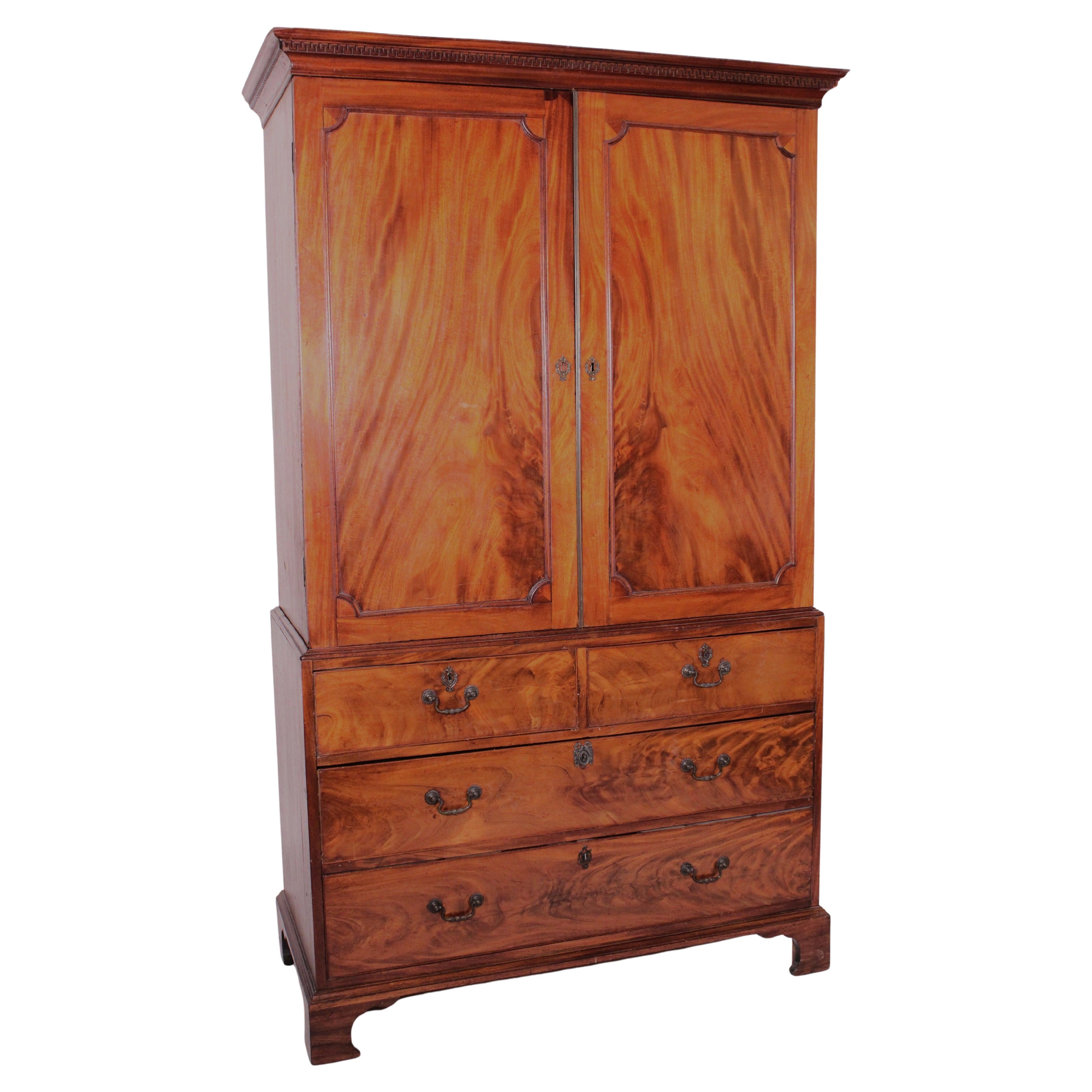 George III Mahogany Linen Press For Sale