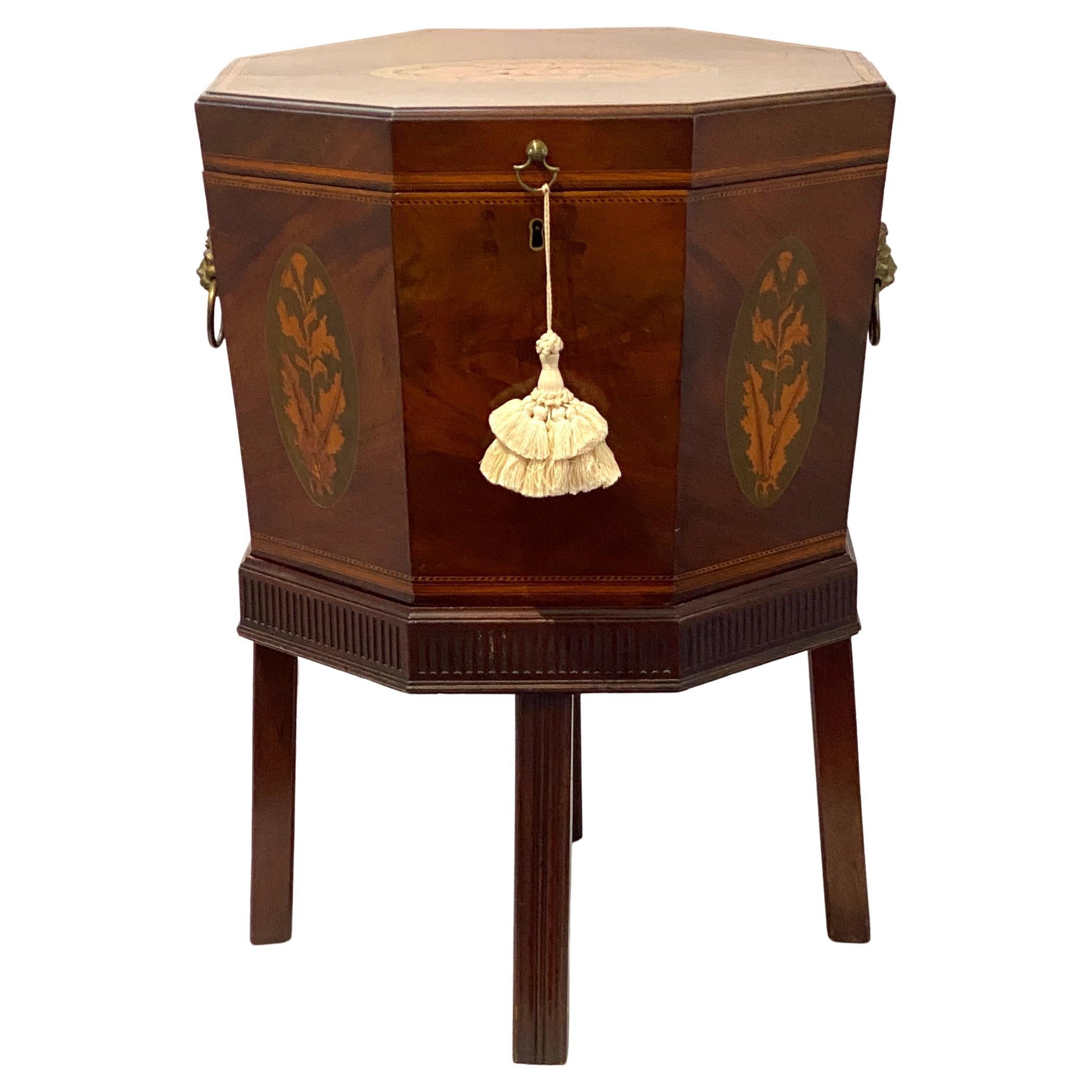 George III Mahogany Marquetry Cellarette For Sale