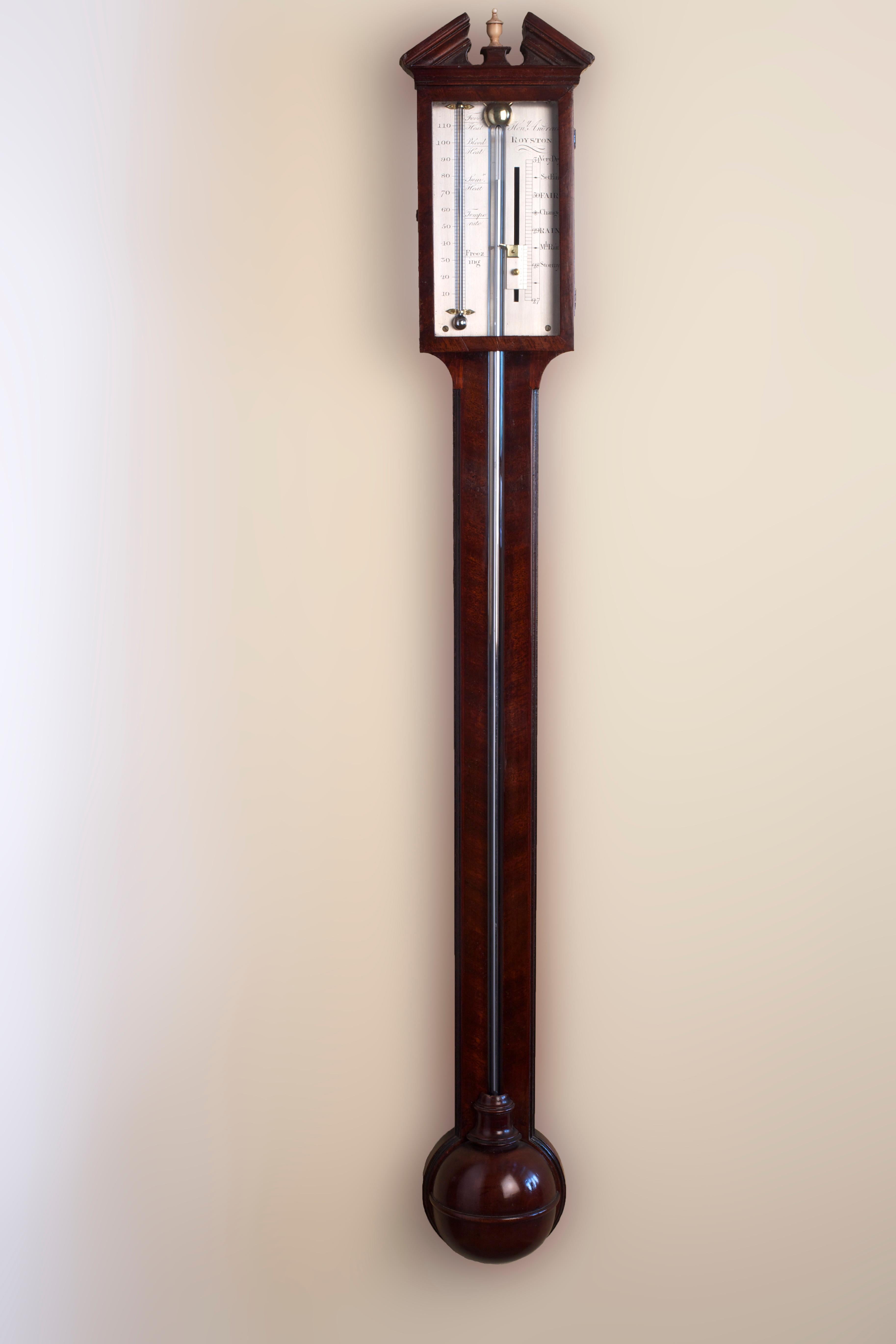 George III Mahogany Mercury Stick Barometer by Henry Andrews, Royston In Good Condition For Sale In Norwich, GB