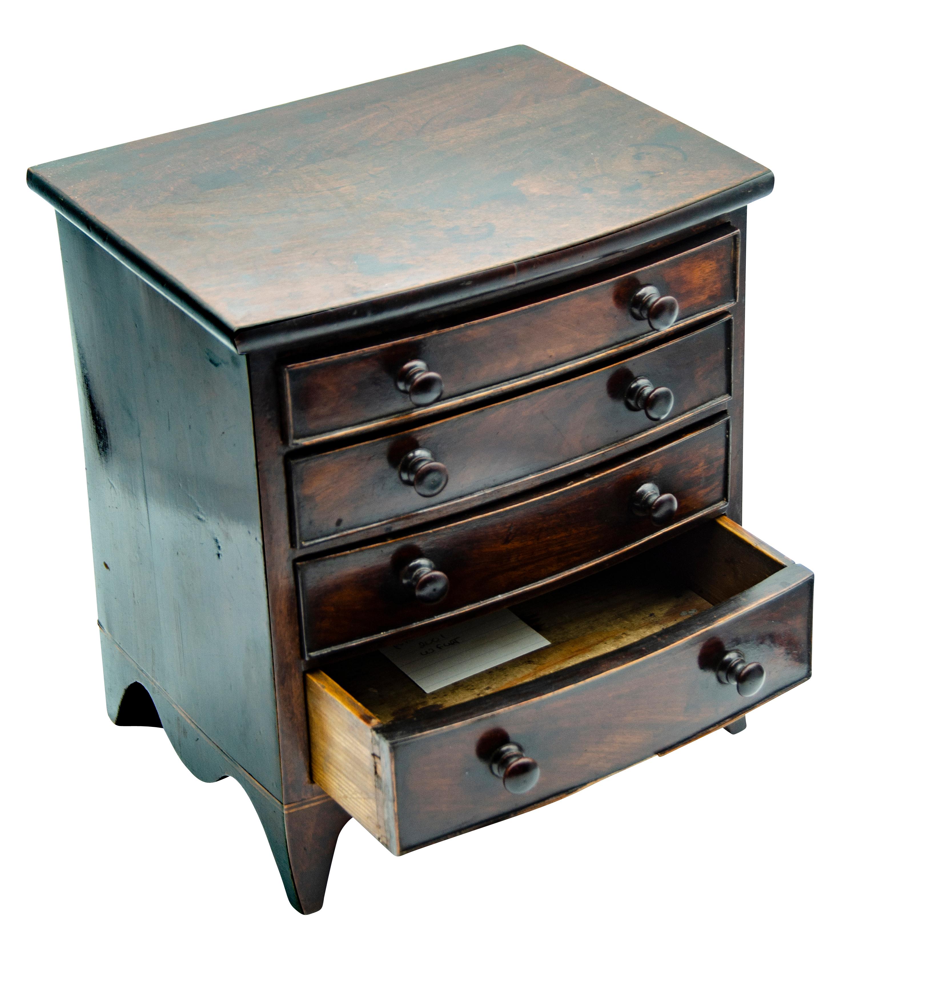 English George III Mahogany Miniature Bowfront Chest For Sale