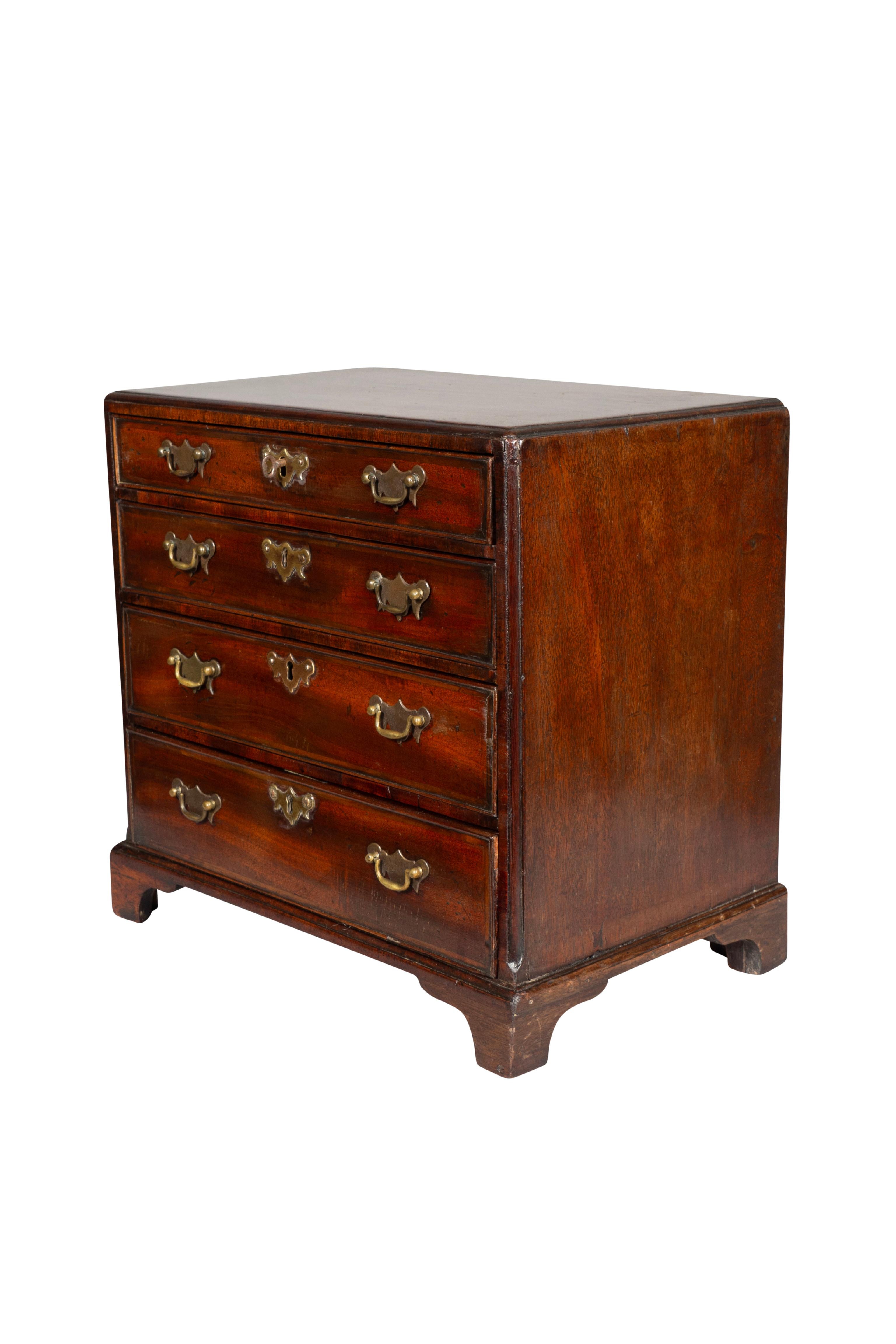 Brass George III Mahogany Miniature Chest Of Drawers For Sale