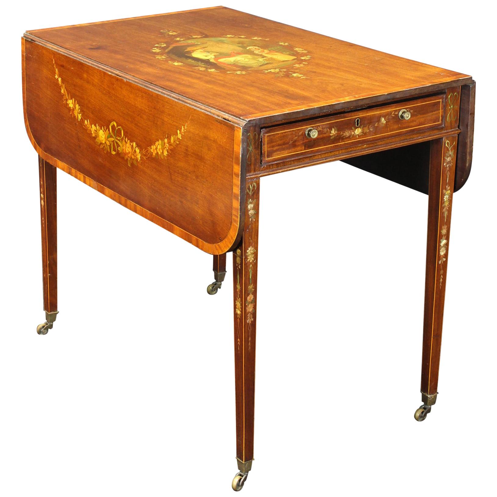 George III Mahogany Paint Decorated Pembroke Table