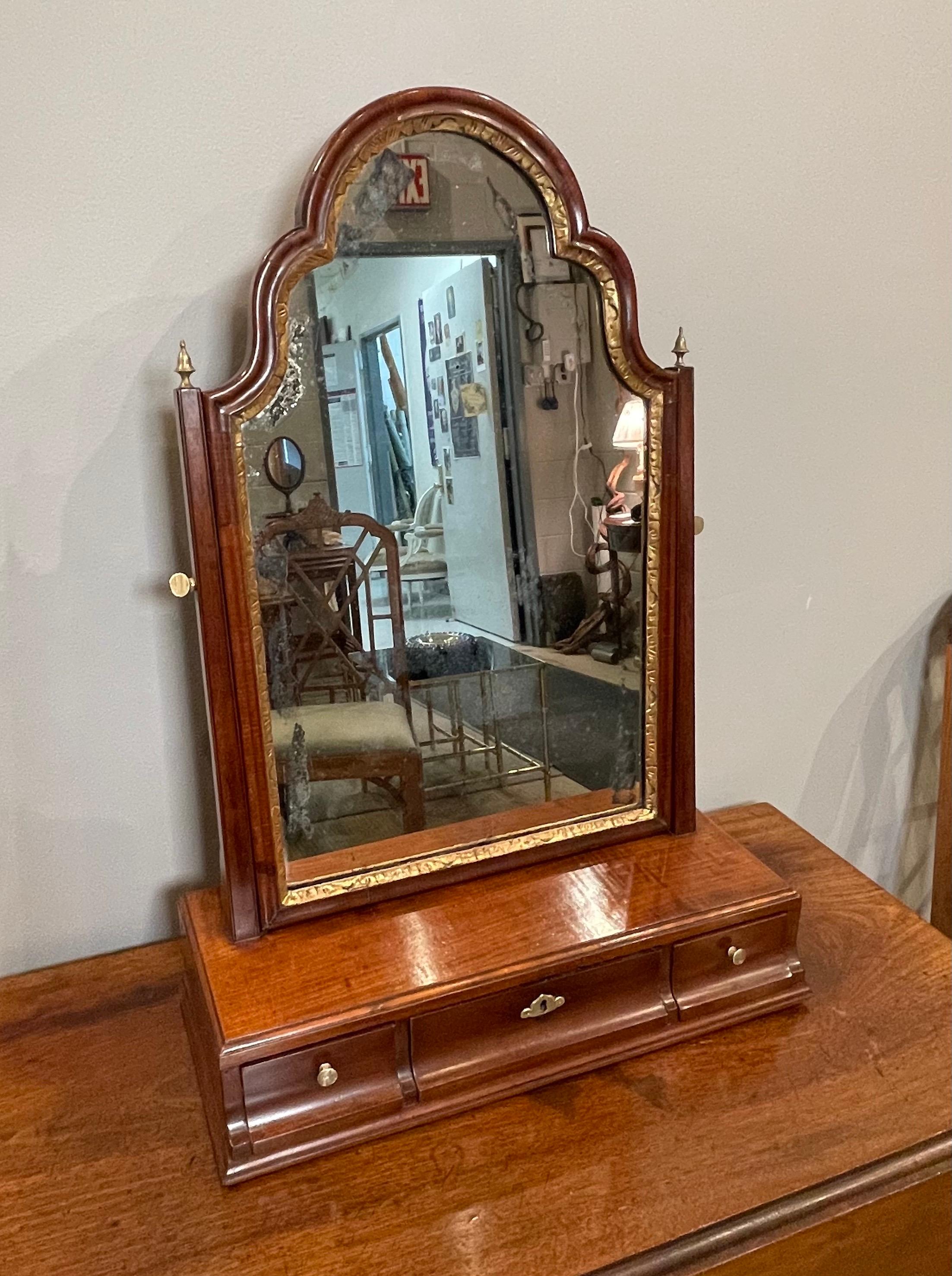 Polished Queen Anne Walnut & Parcel Gilt Dressing Mirror